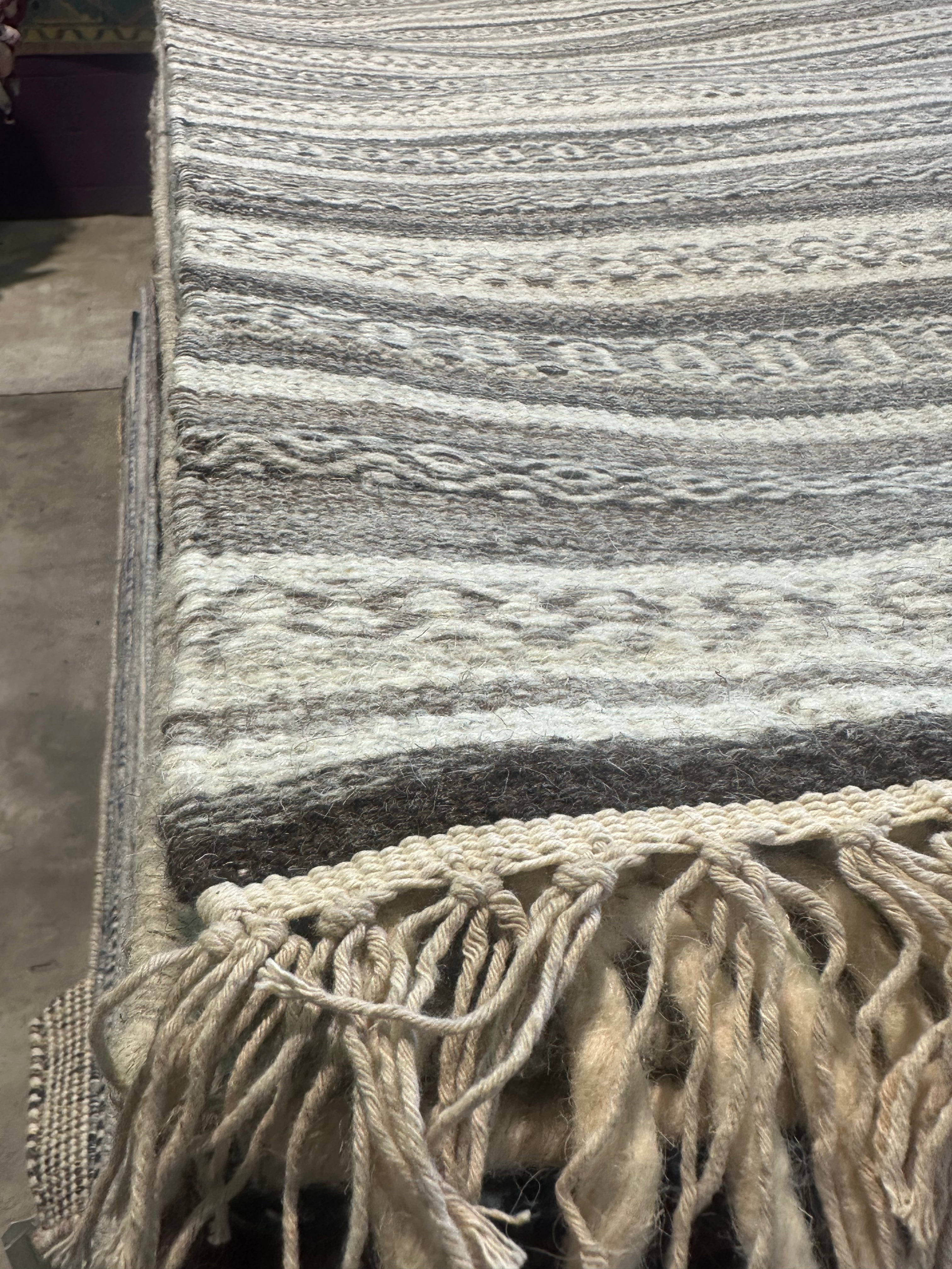 Flash Thompson 5.6x7.6 Handwoven Ivory and Brown Striped Durrie Rug CLEARANCE