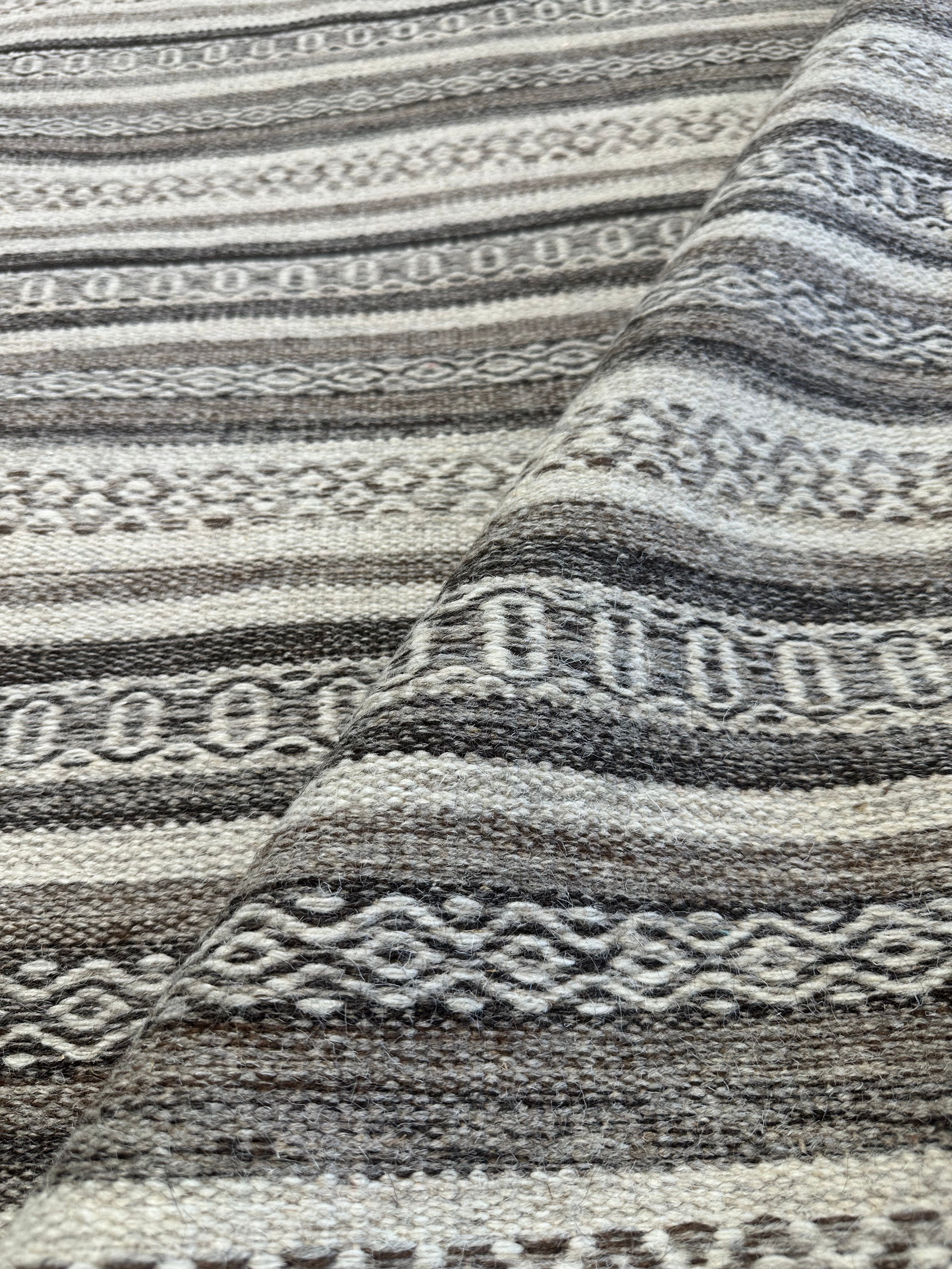Flash Thompson 5.6x7.6 Handwoven Ivory and Brown Striped Durrie Rug CLEARANCE