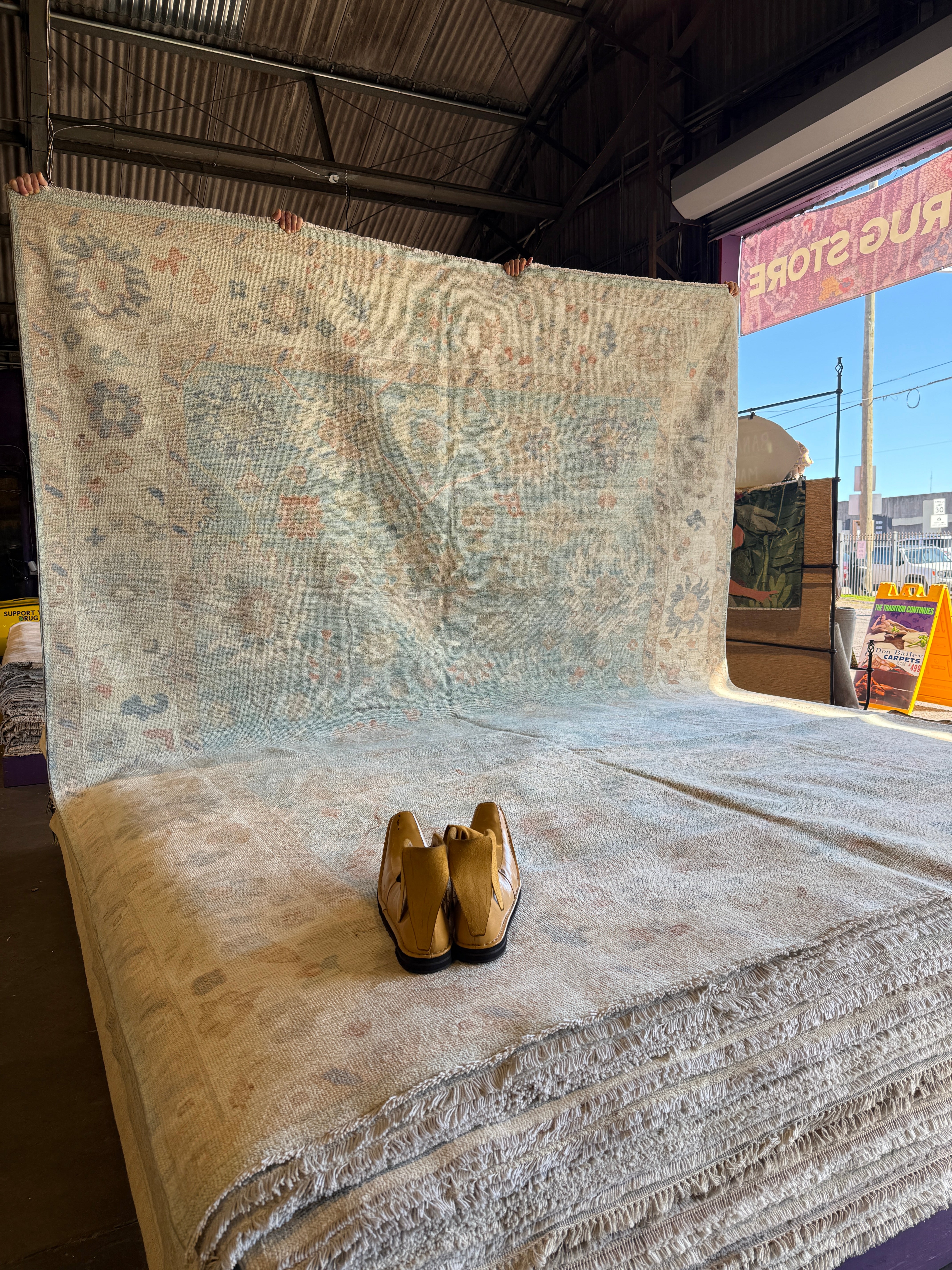 Clara Stack 9.2x12 Blue Afghani Whitewashed Oushak