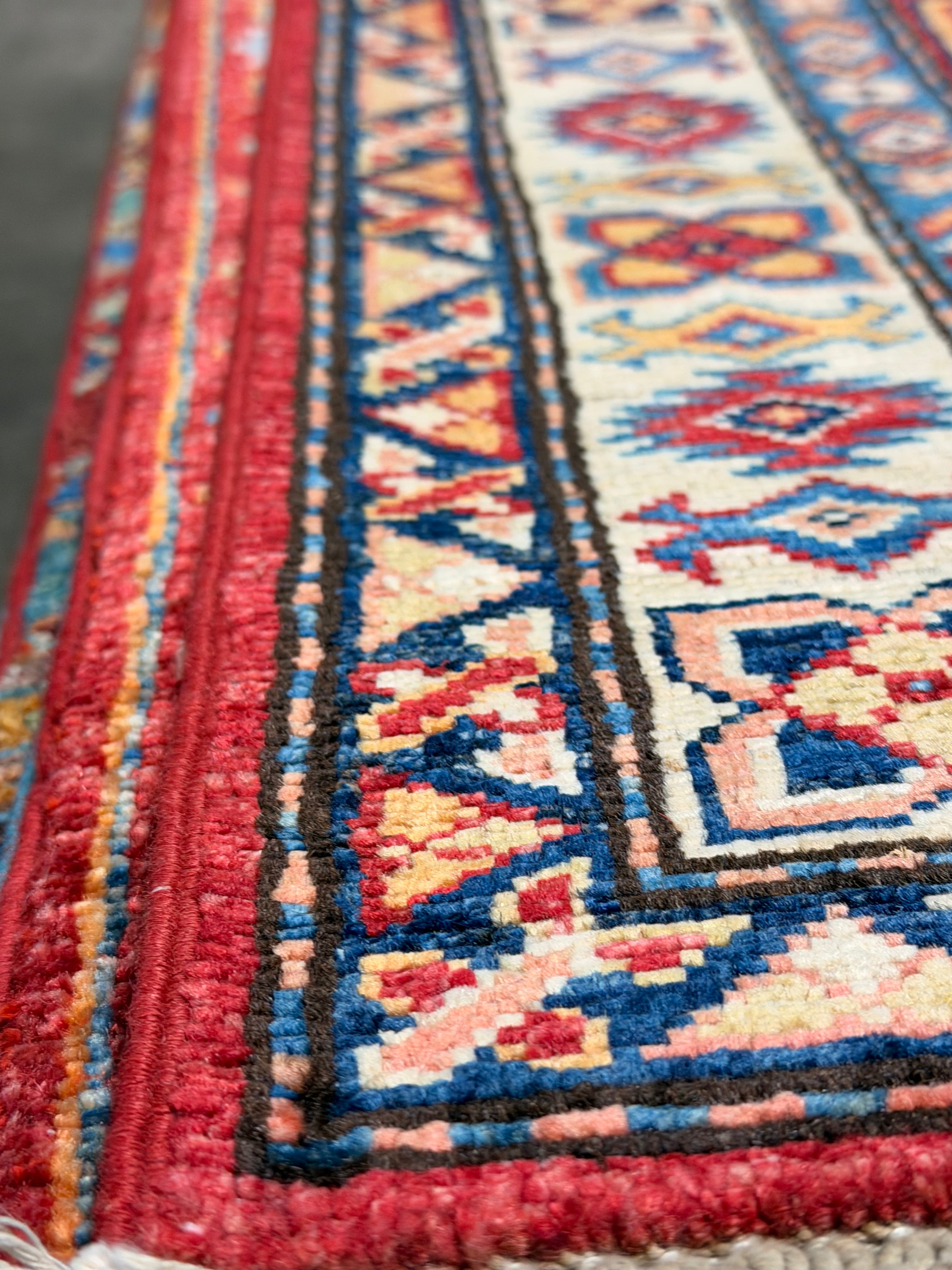 Rachel Hopkins 2.6x9.7 Red Afghani Kazak Rug