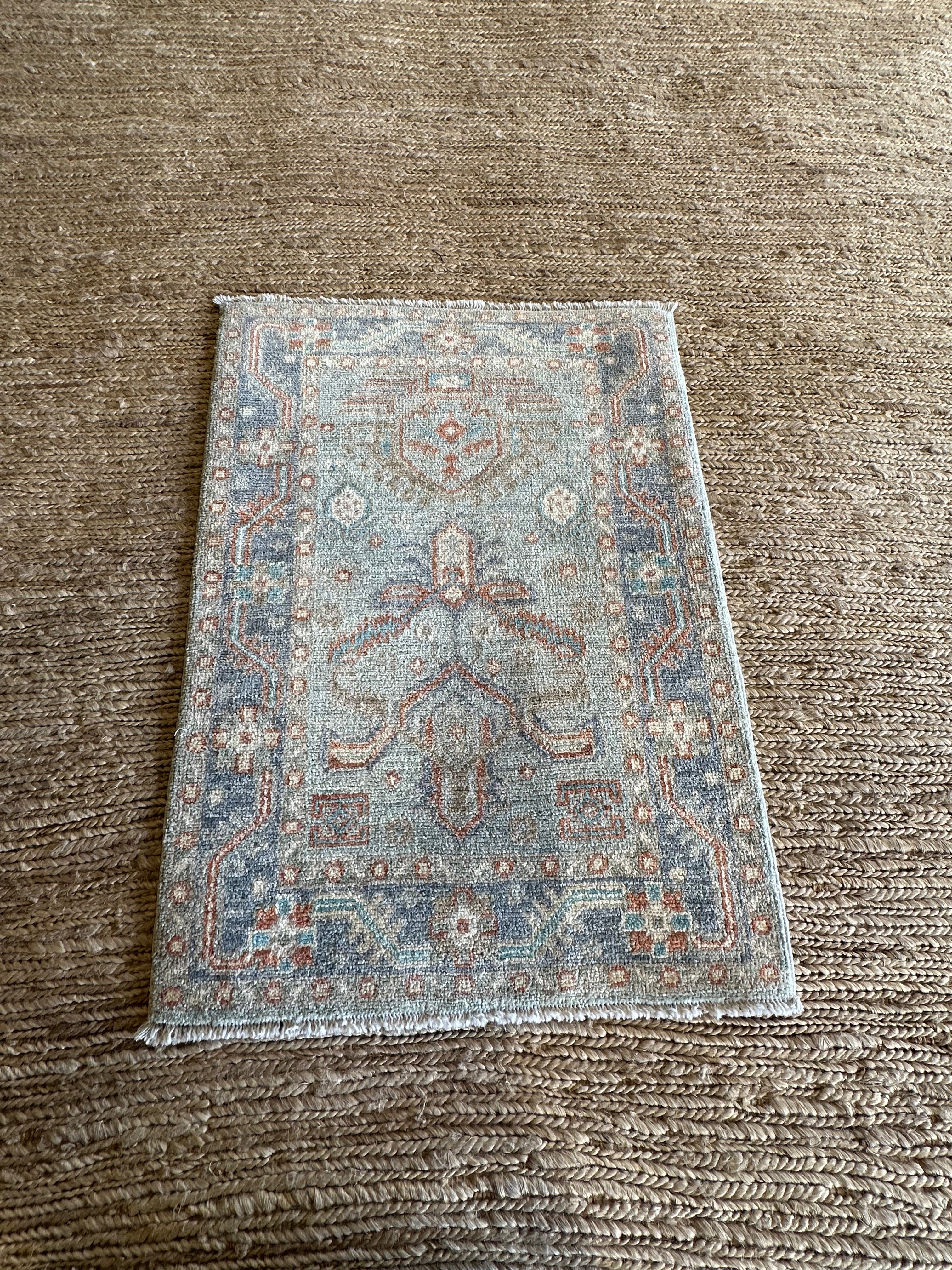 Amber Whalen 2.1x2.11 Blue Afghani Whitewashed Oushak