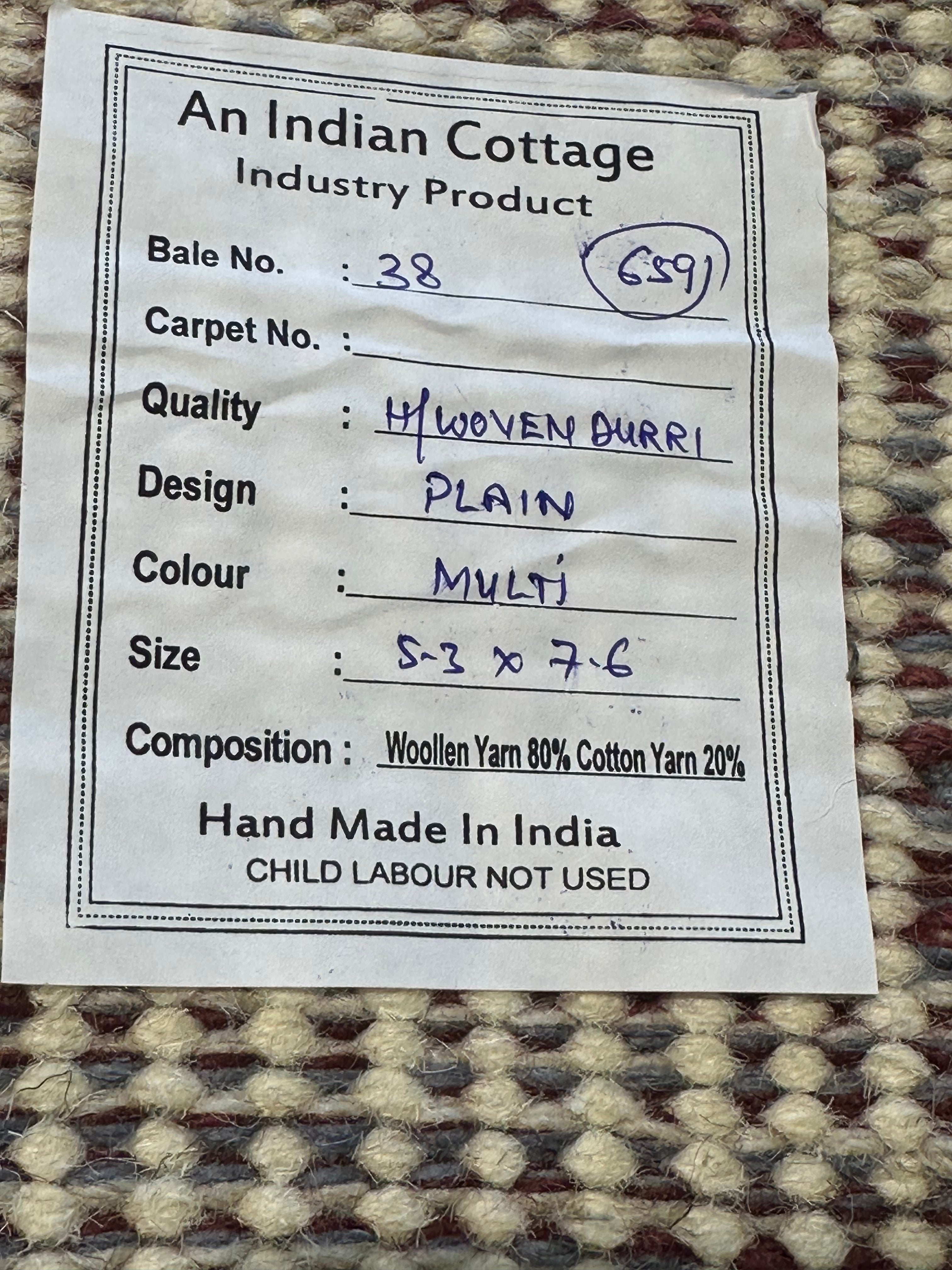 Jensen Ackles 5.3x7x6 Handwoven Multi Colored Textured Durrie Rug