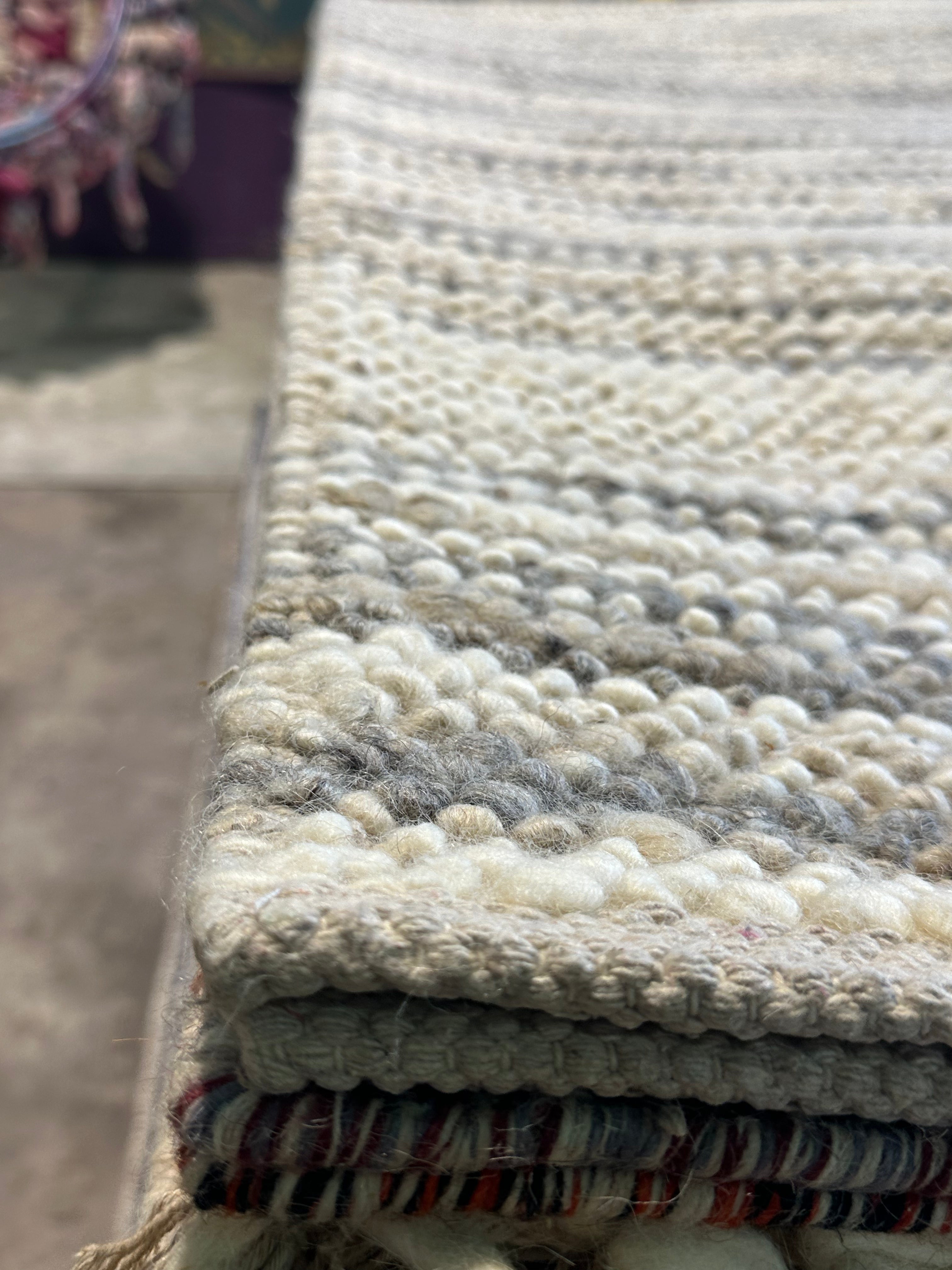 Colley Cibber Handwoven Wool Durrie Natural Grey and White Goti Rug (Multiple Sizes Available) CLEARANCE