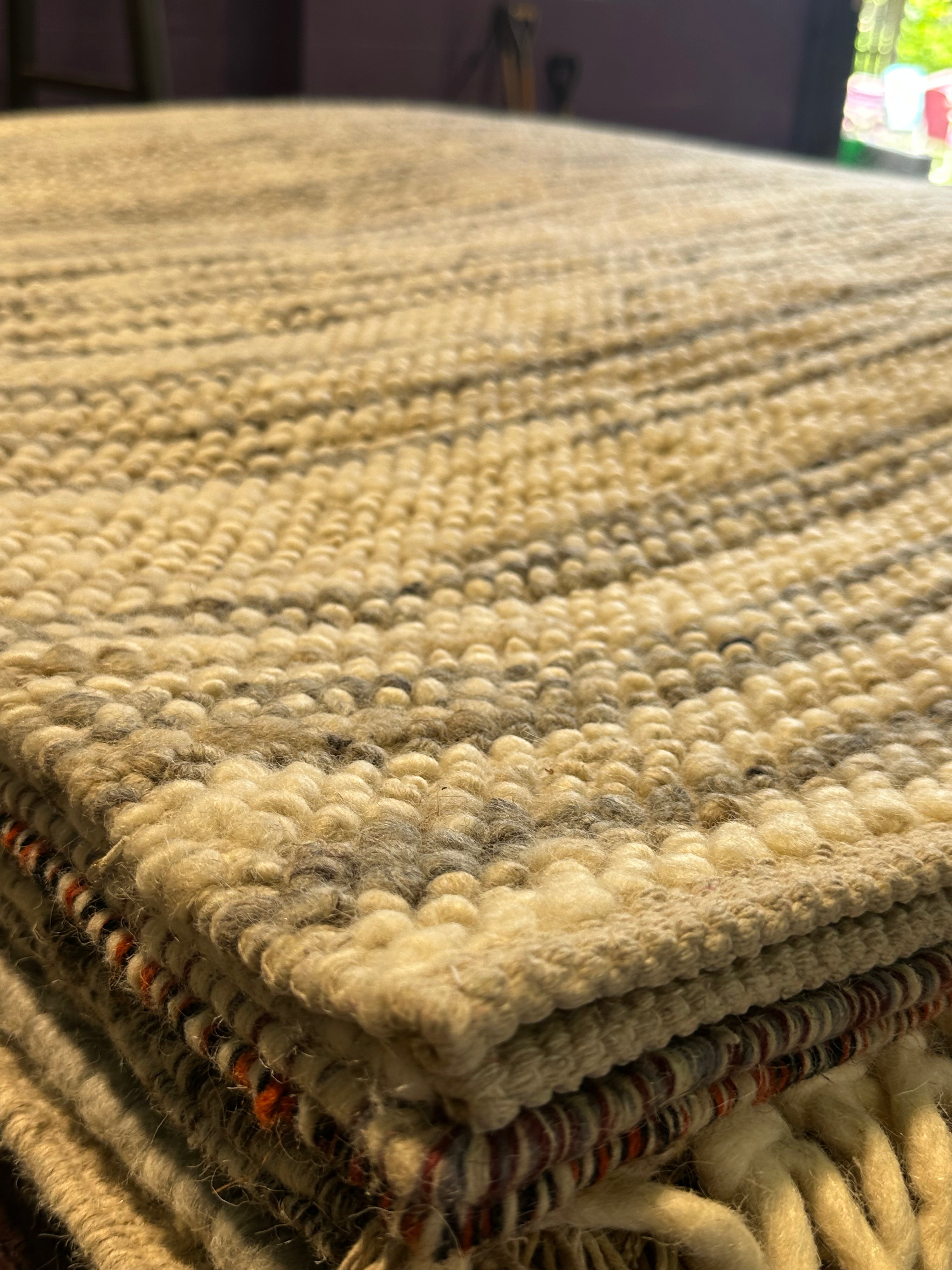 Colley Cibber Handwoven Wool Durrie Natural Grey and White Goti Rug (Multiple Sizes Available) CLEARANCE