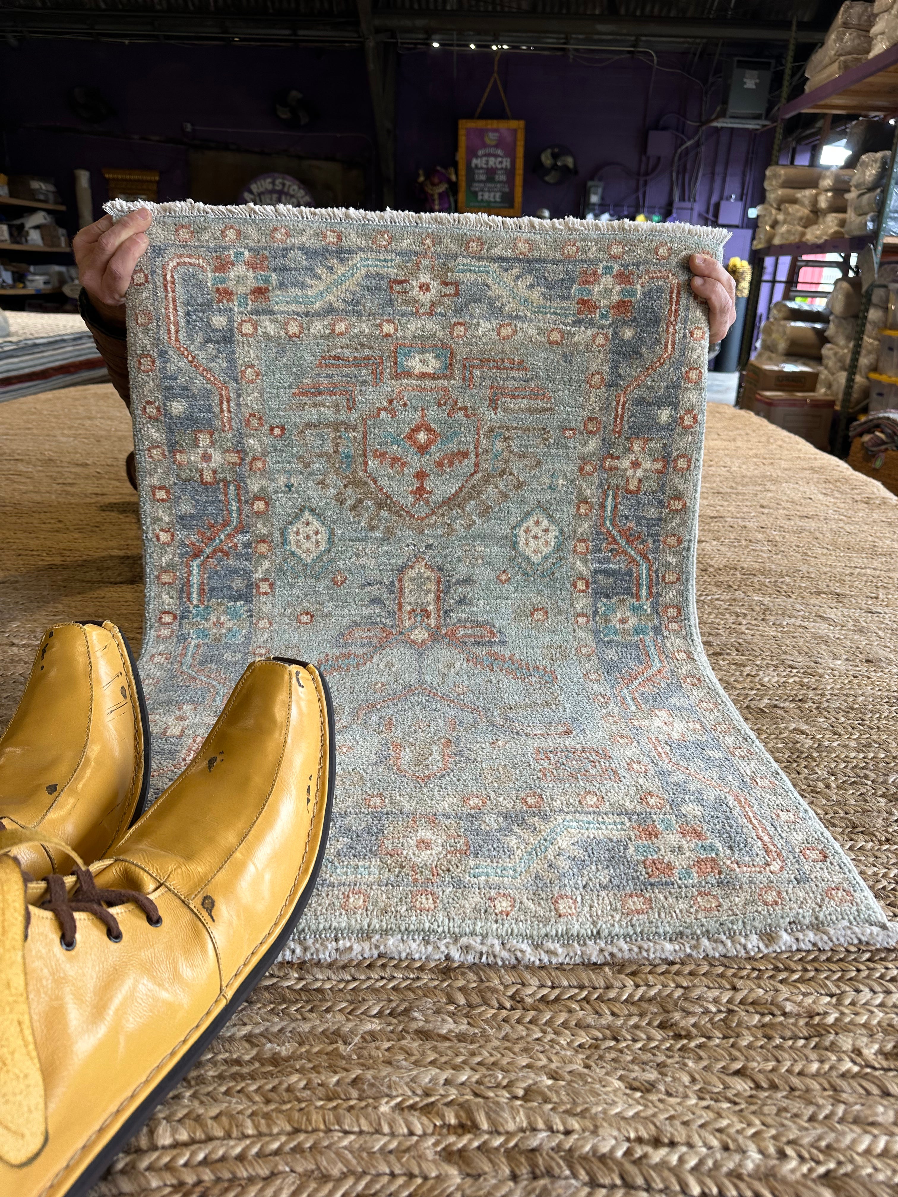 Amber Whalen 2.1x2.11 Blue Afghani Whitewashed Oushak