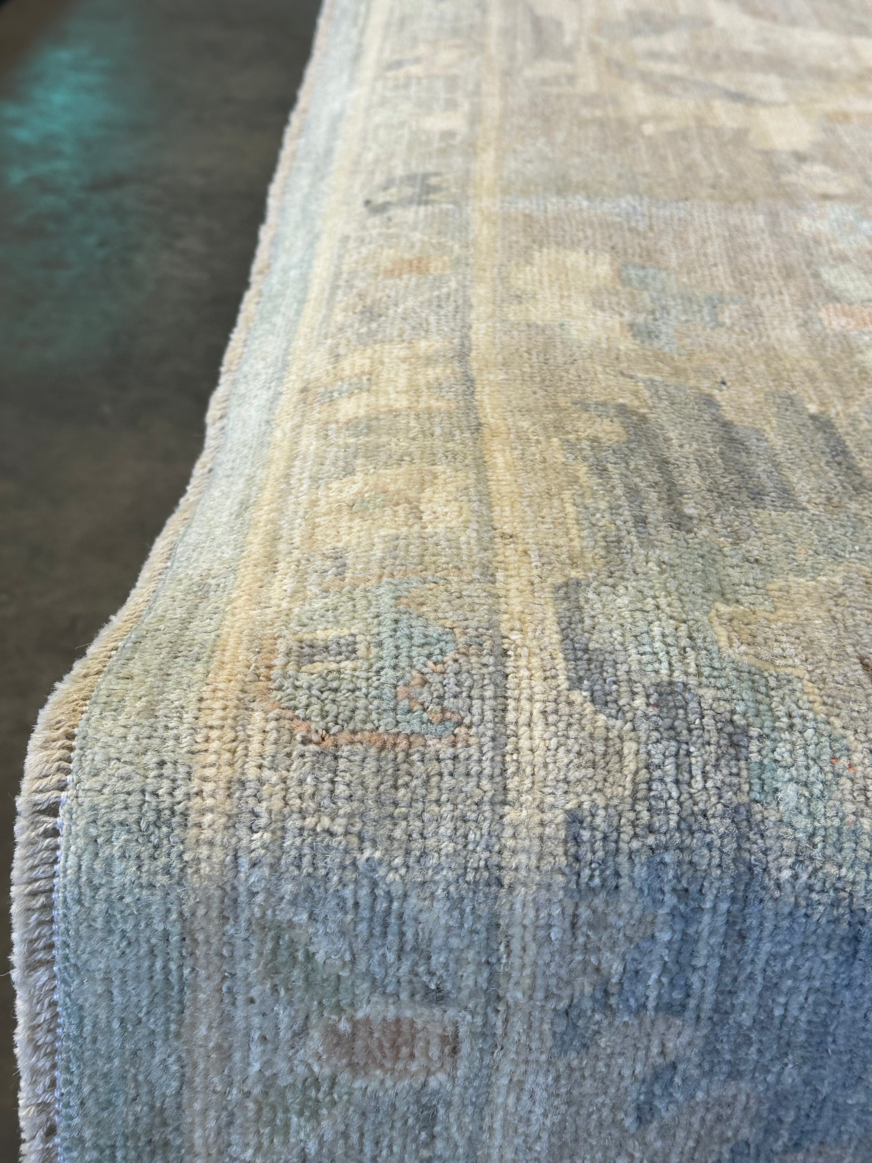 Kenzie 12.11x17.8 Blue Whitewashed Afghani Oushak Rug