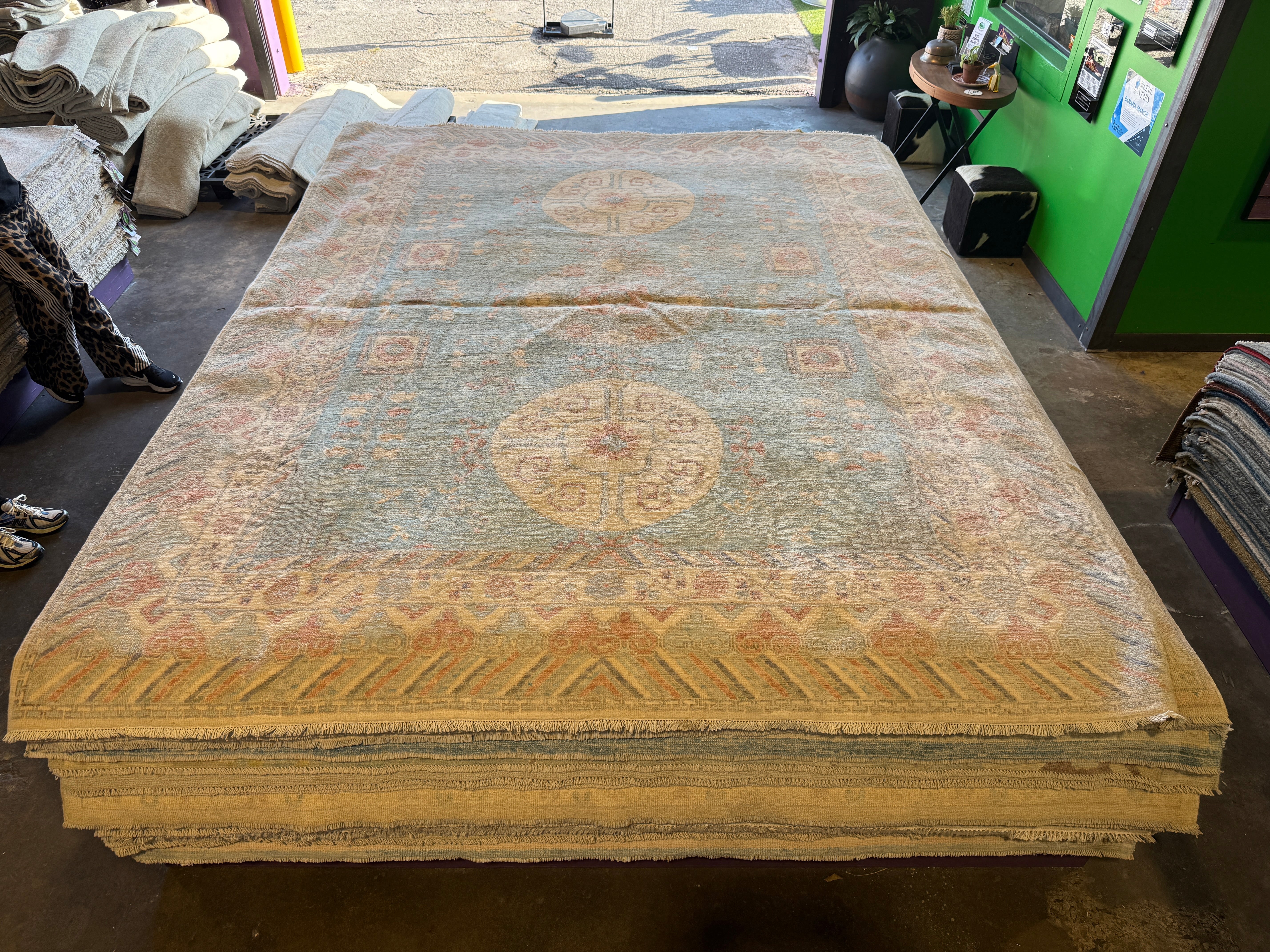 Kimberly Guerrero 7.10x10 Blue Afghani Whitewashed Oushak