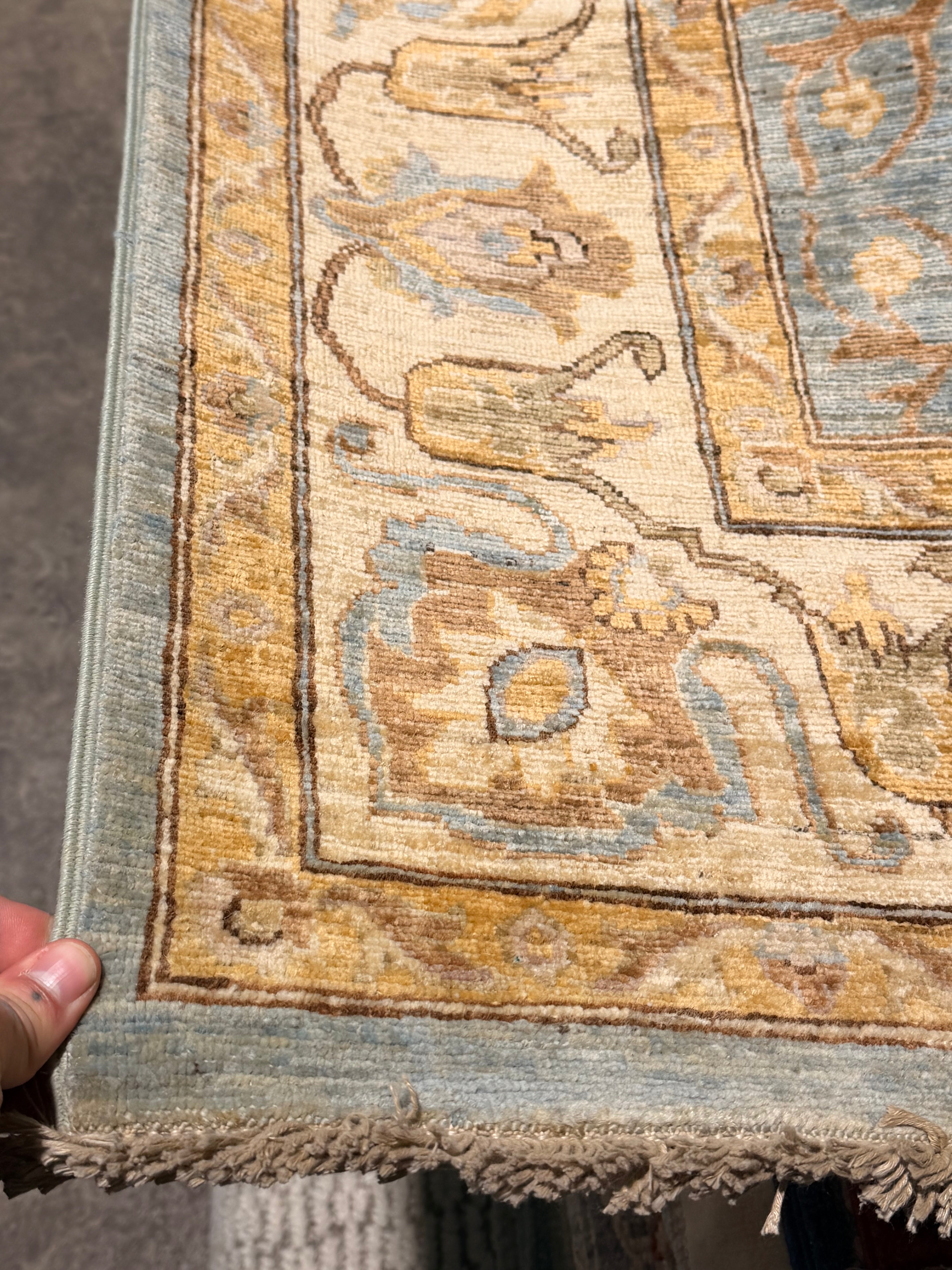 Carla Fisher 3.11x12.9 Blue and Yellow Afghani Ziegler Rug