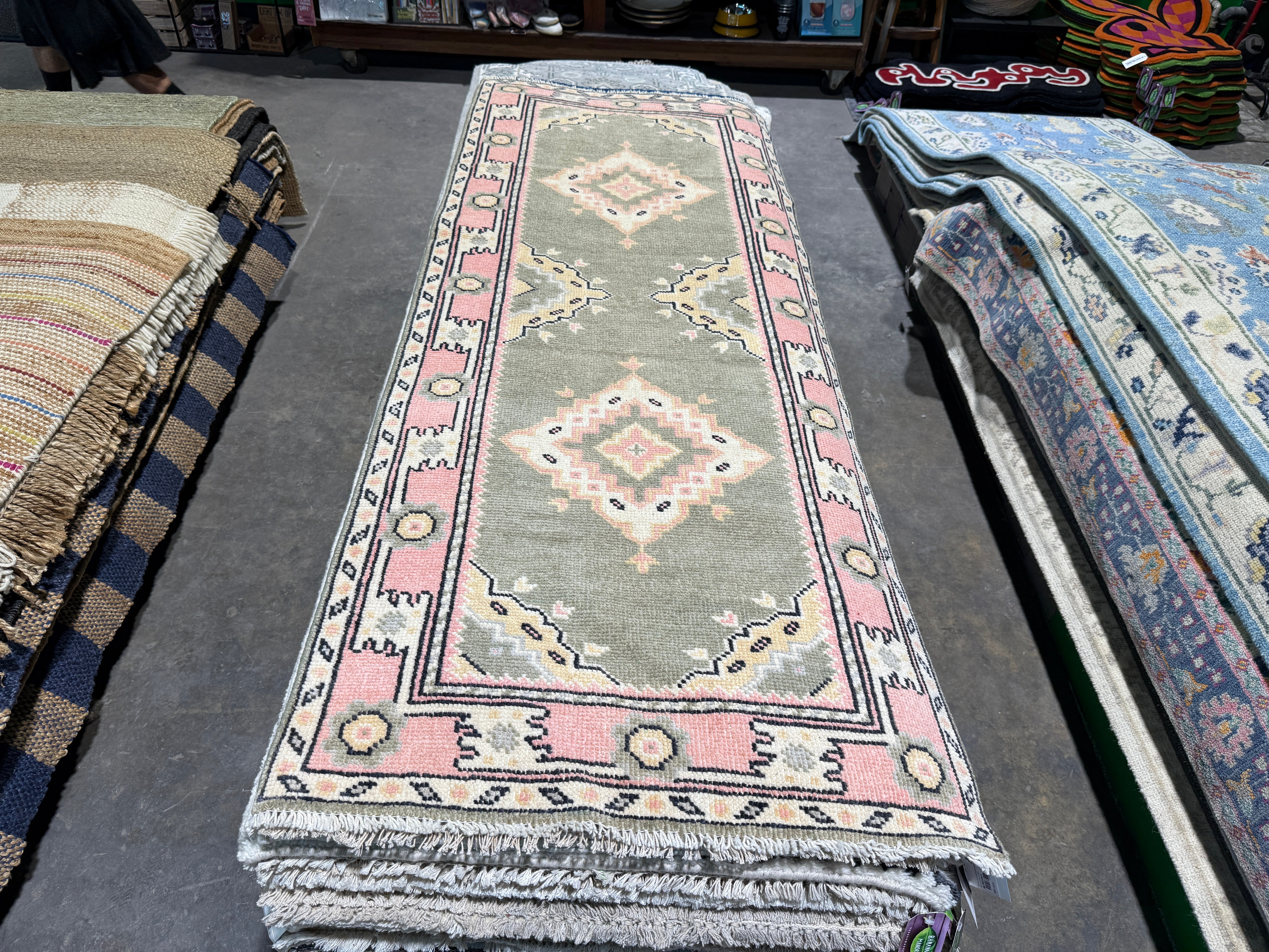 Huda Mustafa 2.9x7.1 Pink Afghani Oushak Runner