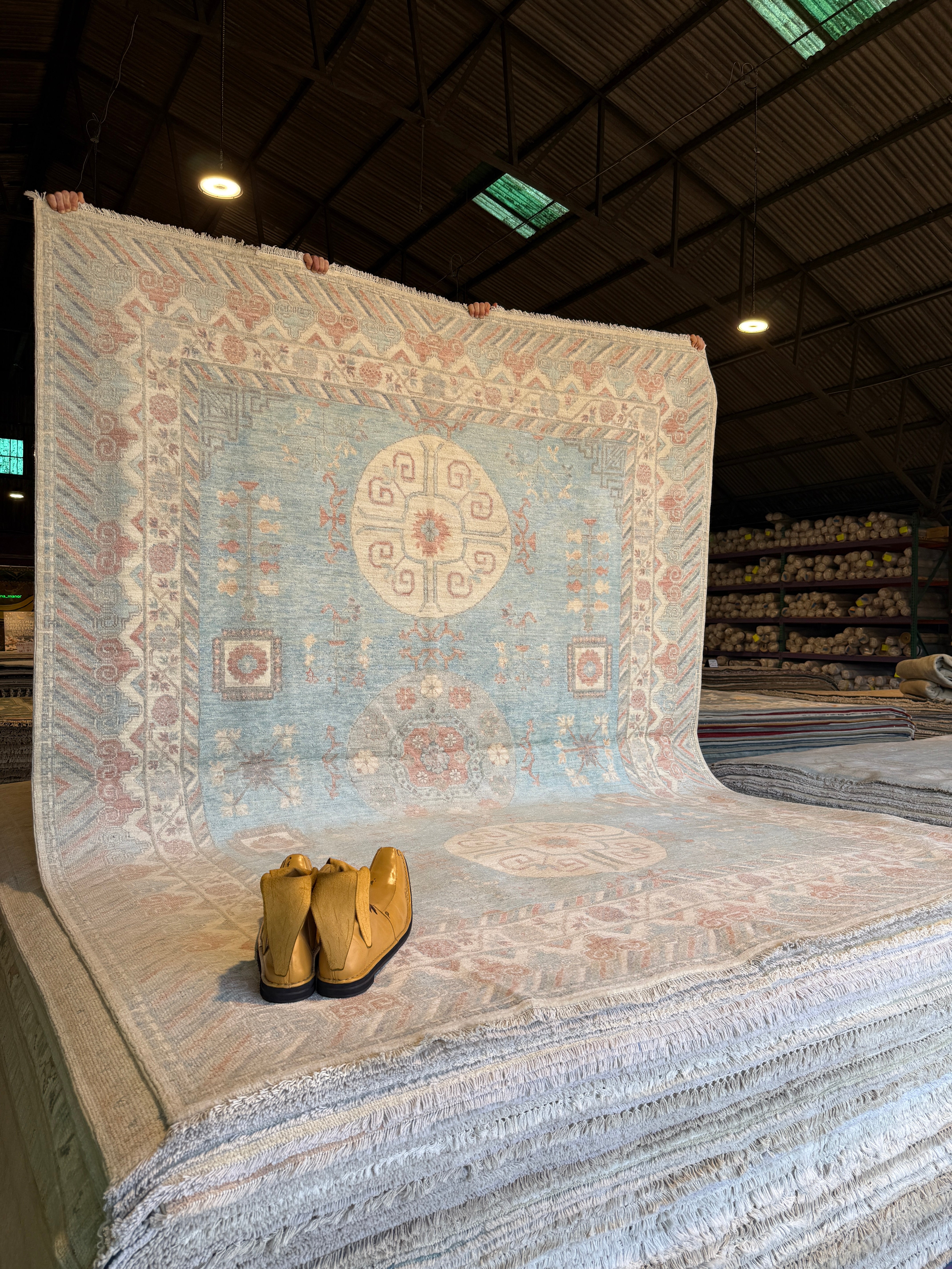 Kimberly Guerrero 7.10x10 Blue Afghani Whitewashed Oushak