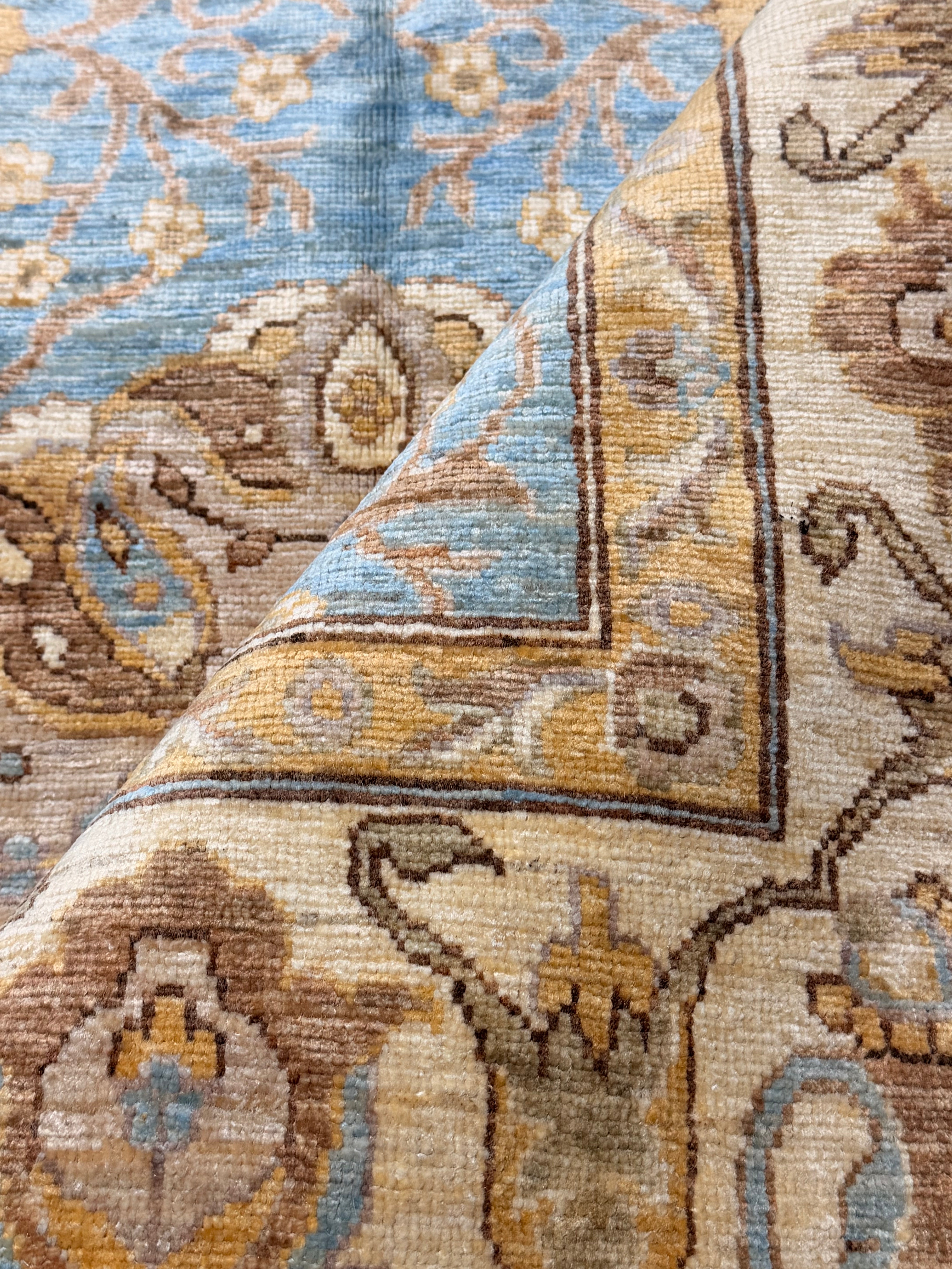 Carla Fisher 3.11x12.9 Blue and Yellow Afghani Ziegler Rug