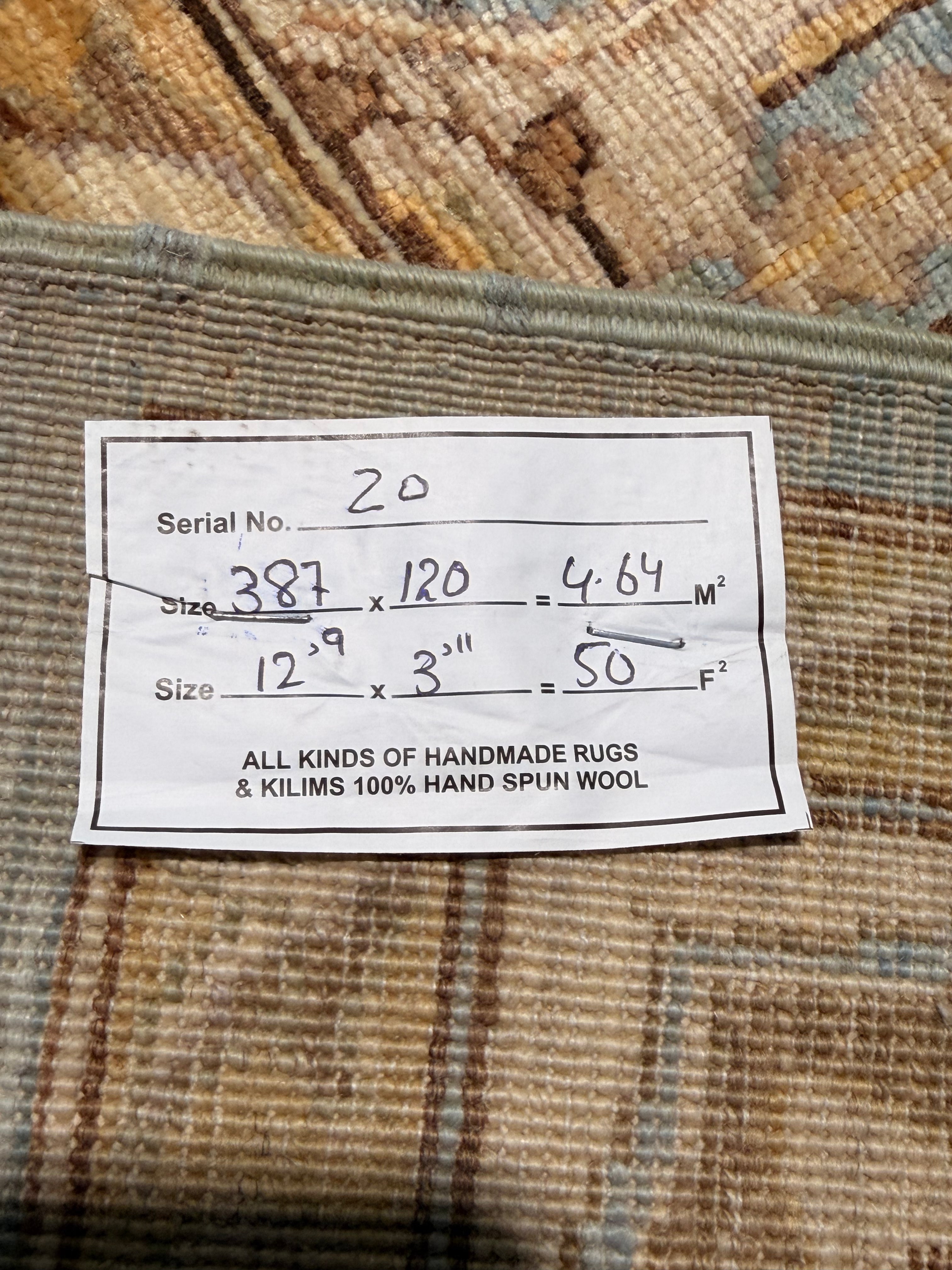 Carla Fisher 3.11x12.9 Blue and Yellow Afghani Ziegler Rug