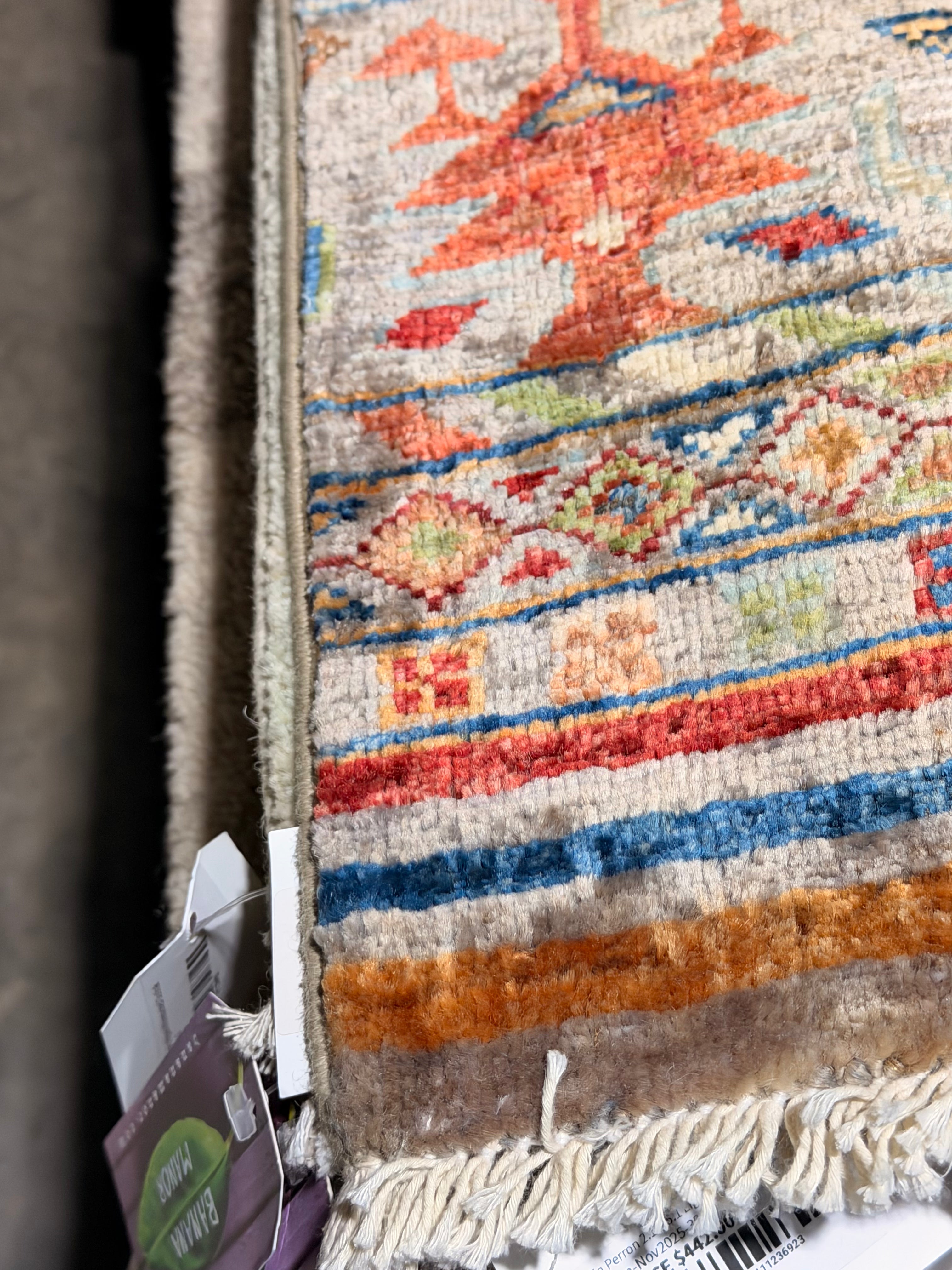 Sydni Michelle Perry 3.4x4.11 Silver/Grey Afghani Khorjin Rug