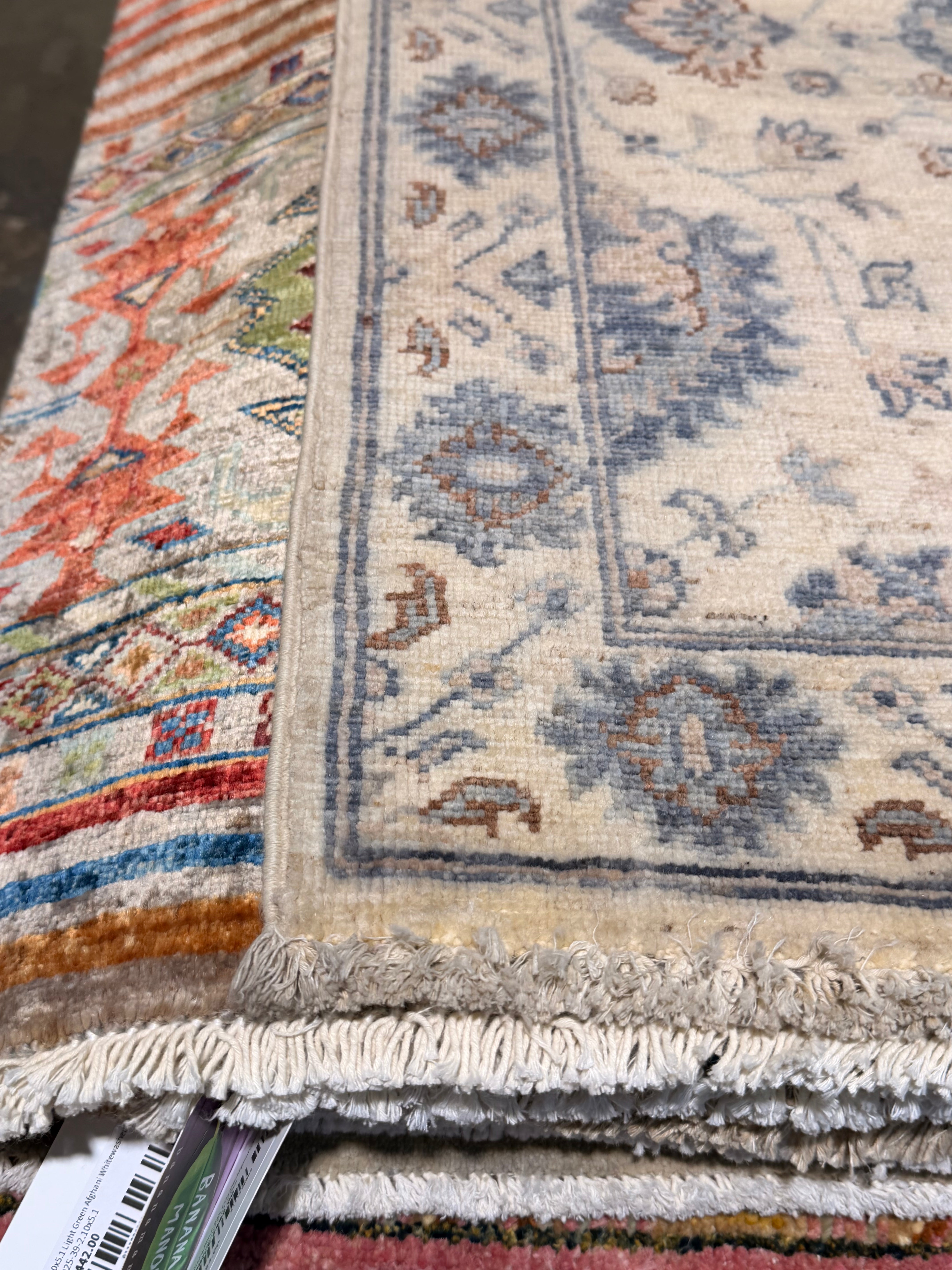 Tori Sampson 2.1x3.2 Cream and Blue Afghani Heriz Rug