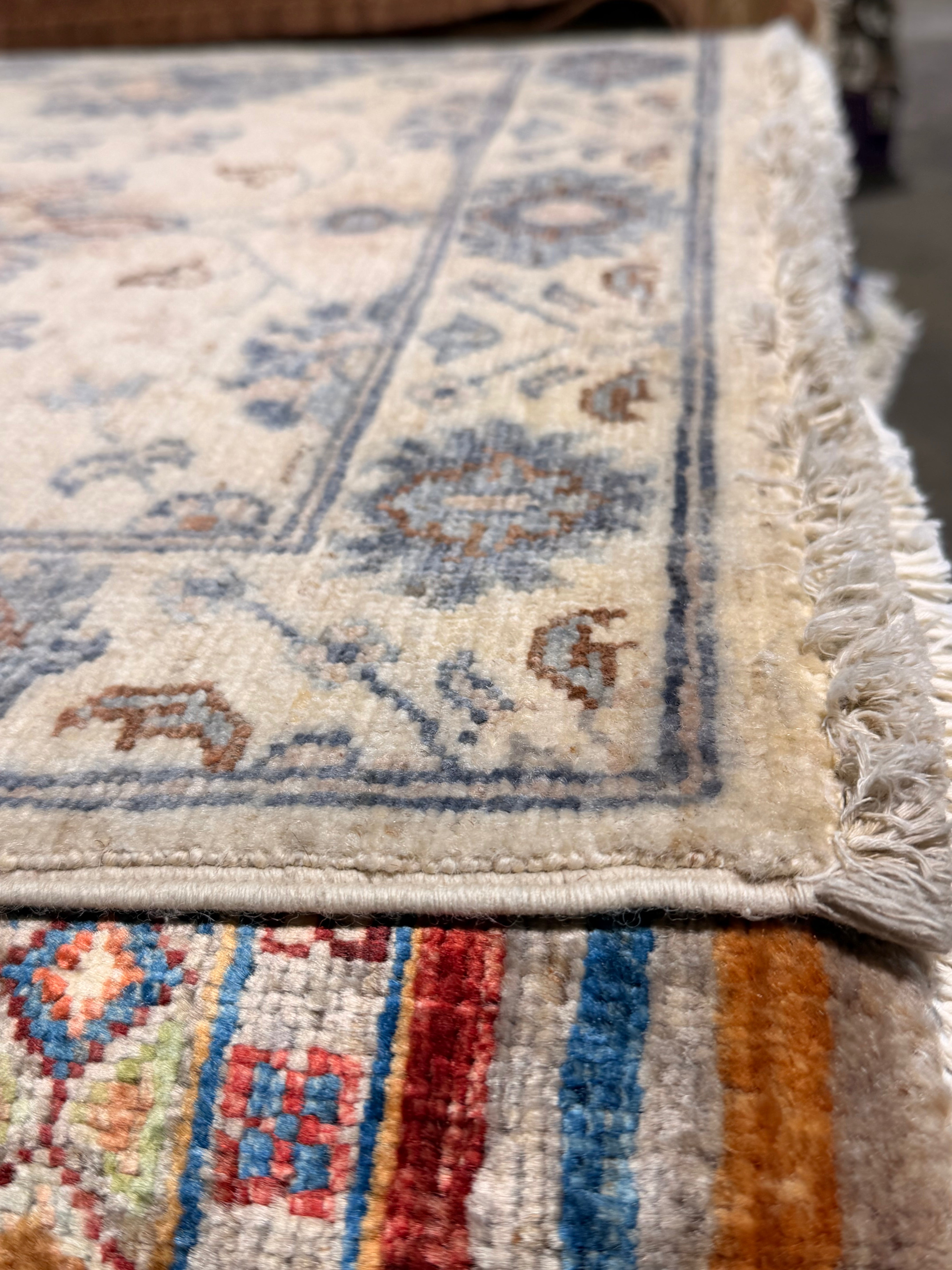 Tori Sampson 2.1x3.2 Cream and Blue Afghani Heriz Rug