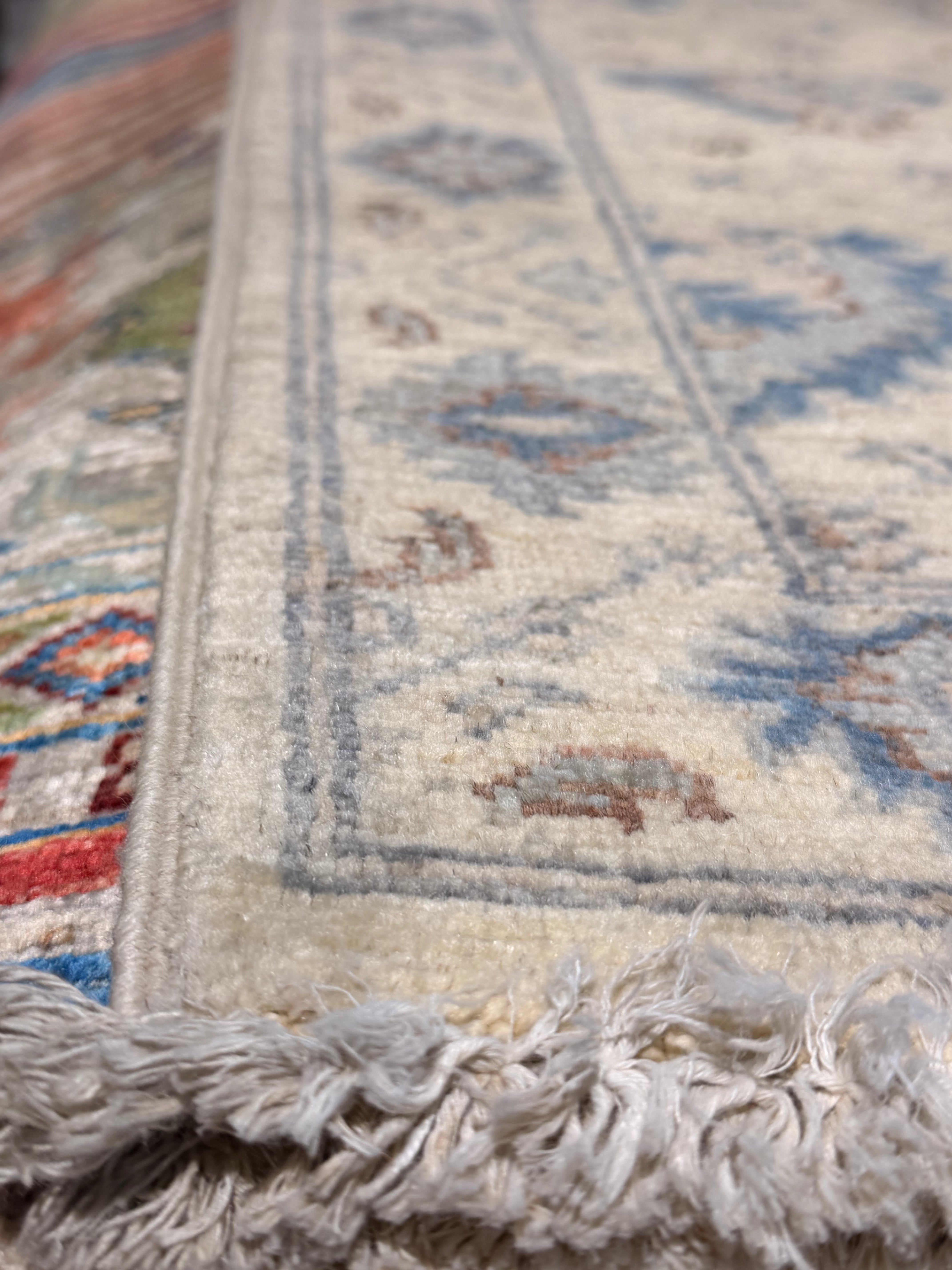 Tessa Thompson 2.1x3 Cream and Blue Afghani Heriz Rug