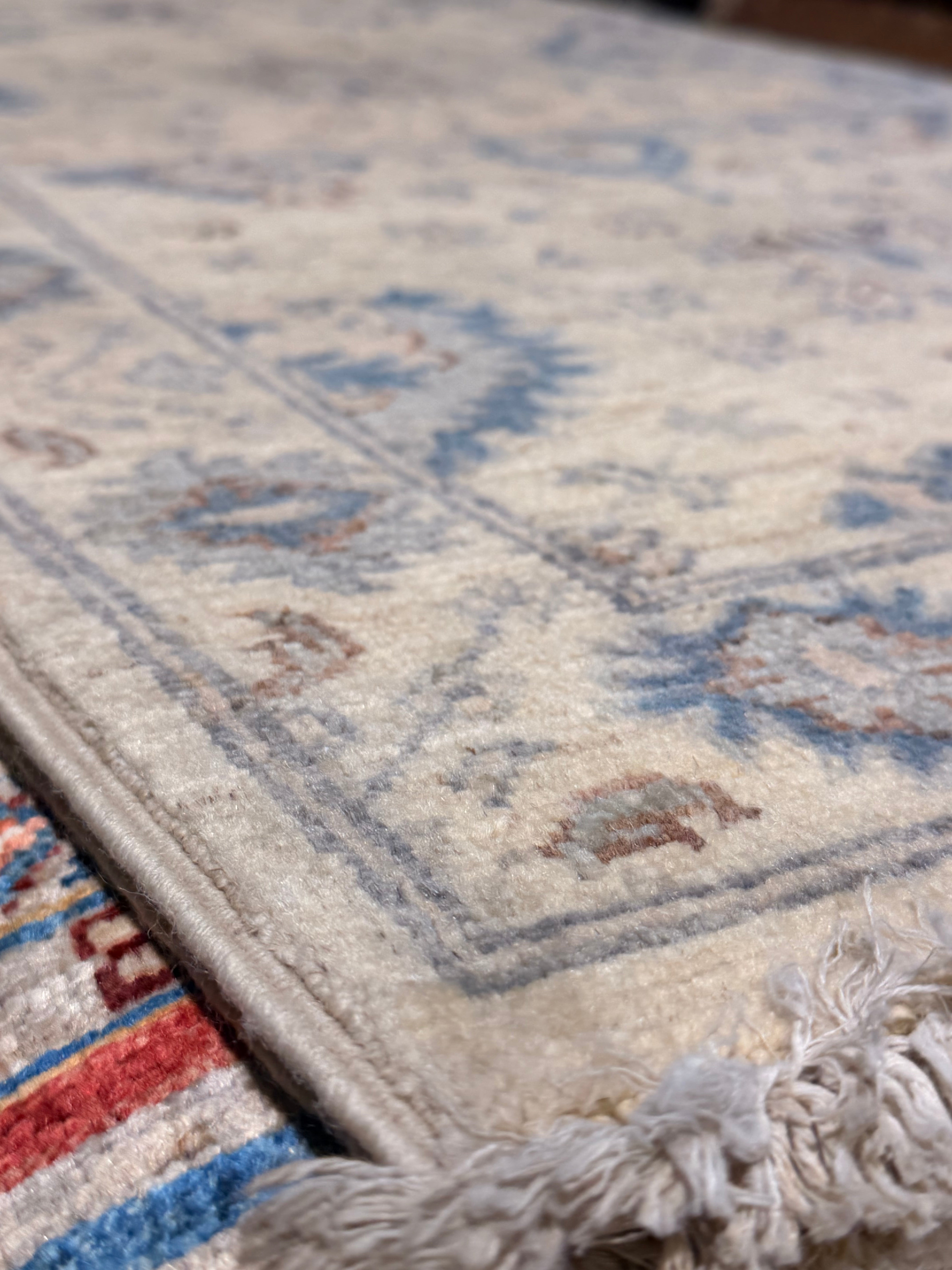 Tessa Thompson 2.1x3 Cream and Blue Afghani Heriz Rug