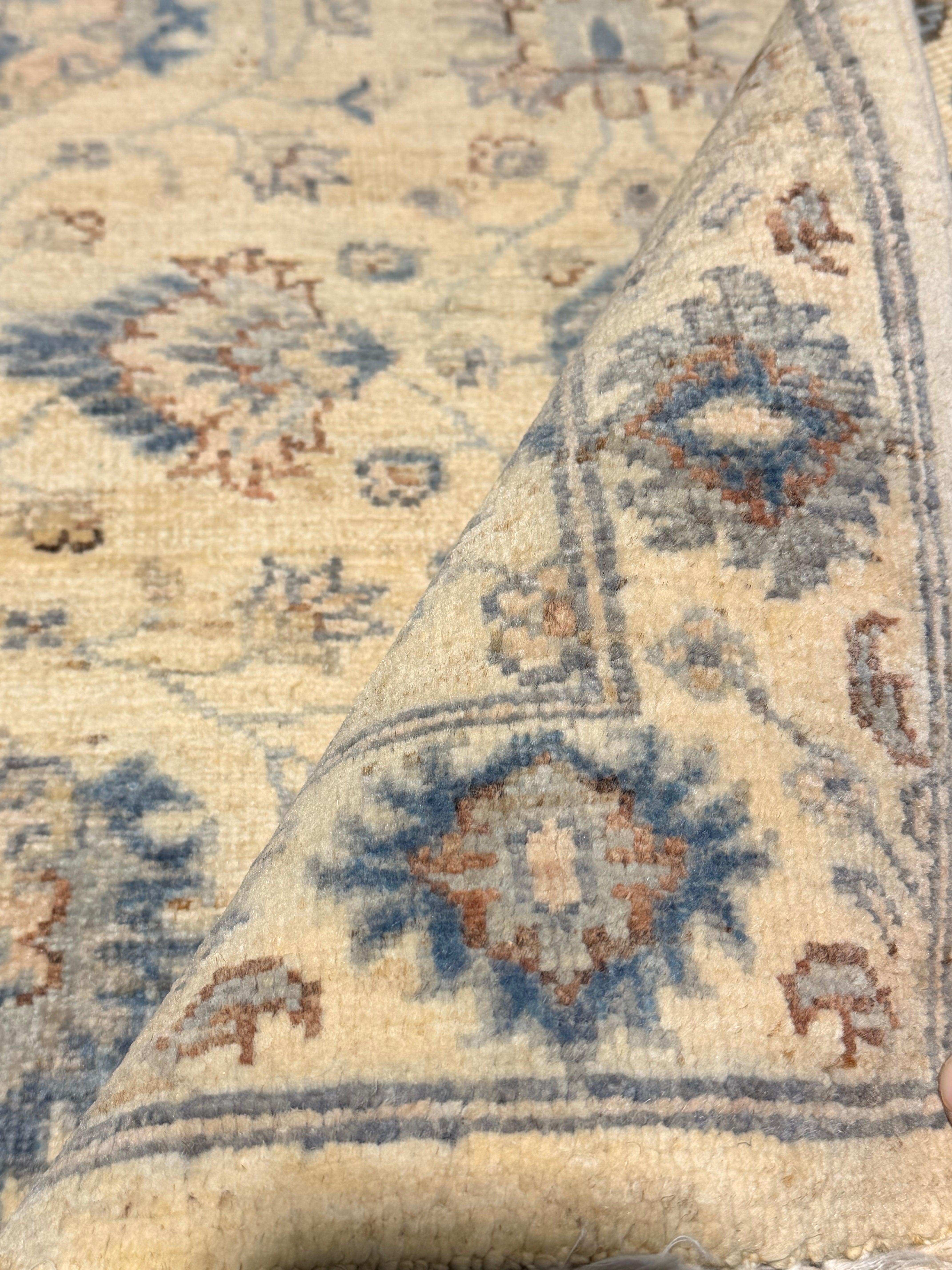 Tessa Thompson 2.1x3 Cream and Blue Afghani Heriz Rug