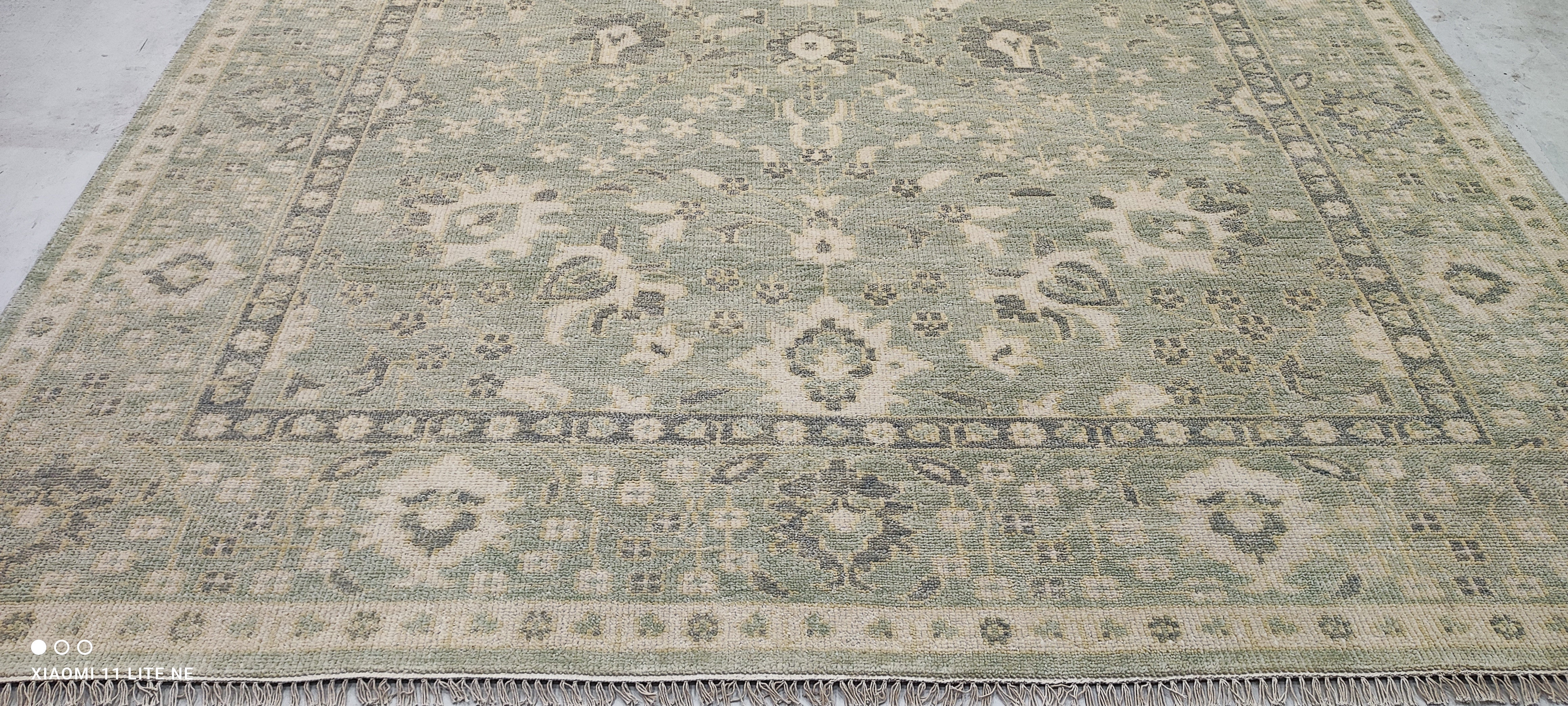 Britney Jean Spears 9x12 Green and Ivory Hand-Knotted Oushak Rug