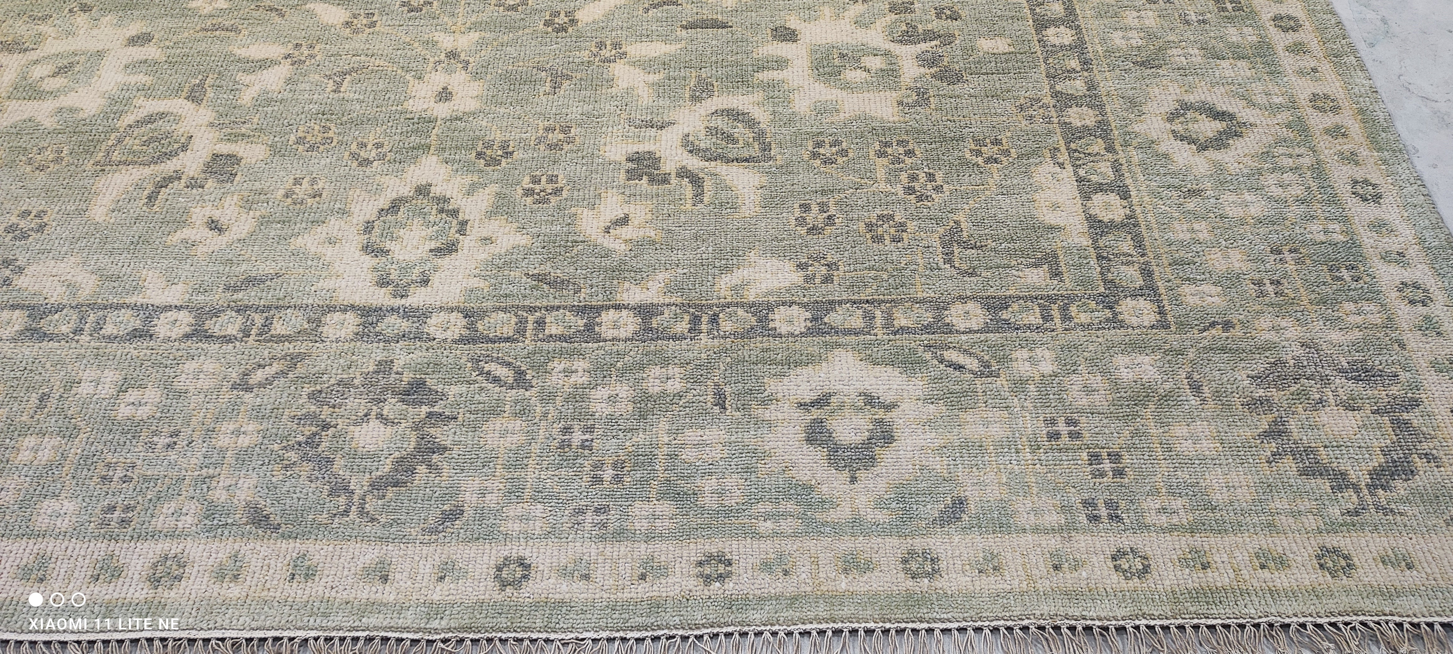 Britney Jean Spears 9x12 Green and Ivory Hand-Knotted Oushak Rug