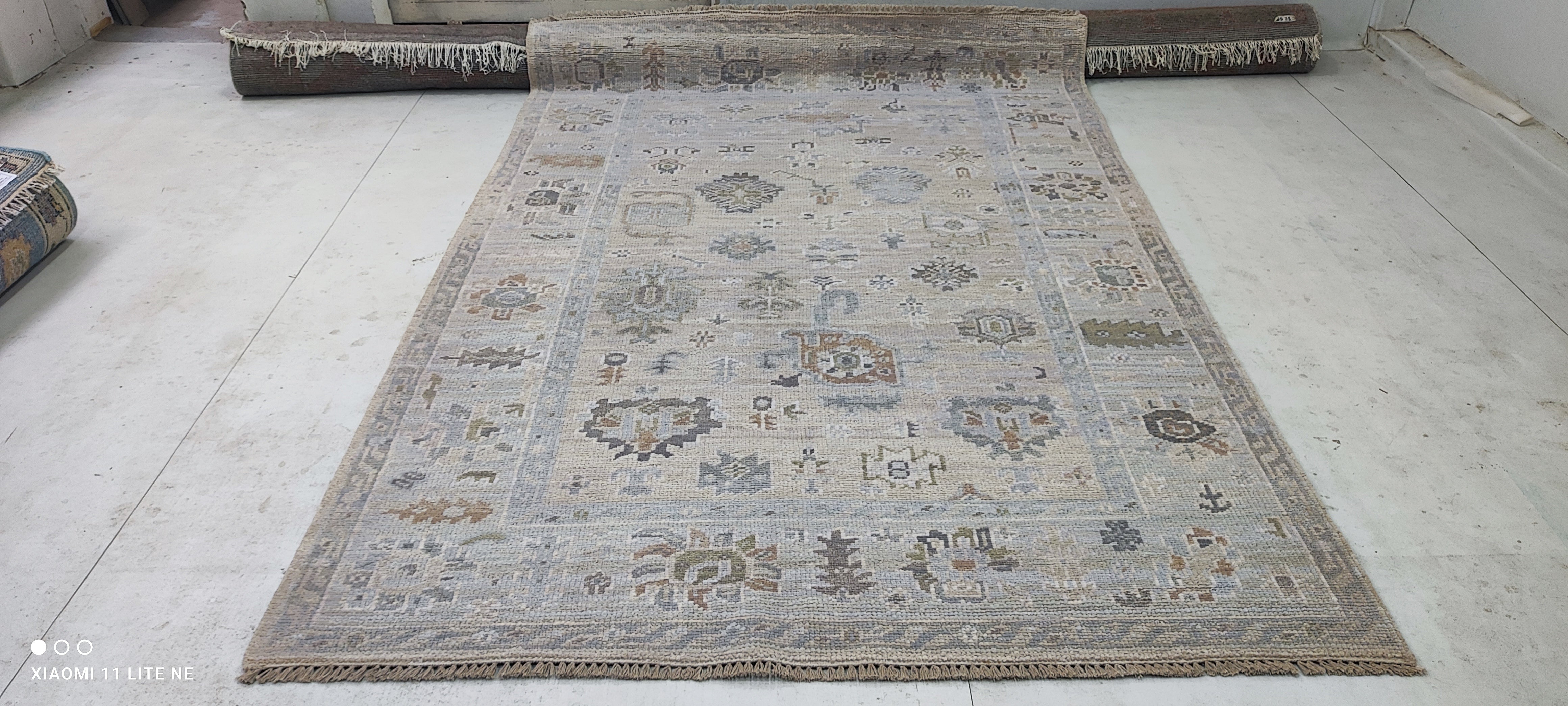 Kate McCallister 6x9 Beige and Blue Turkish Knot Oushak Rug