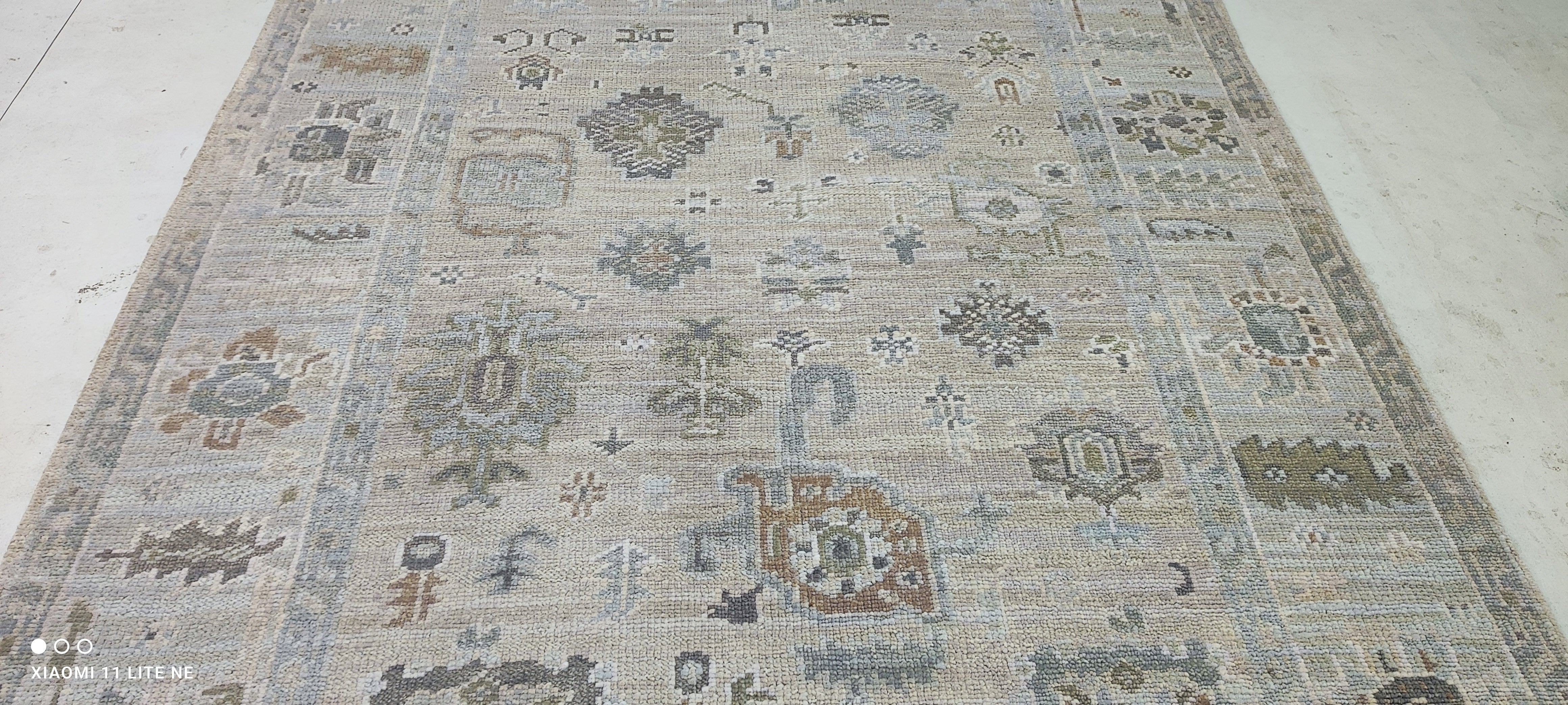 Kate McCallister 6x9 Beige and Blue Turkish Knot Oushak Rug