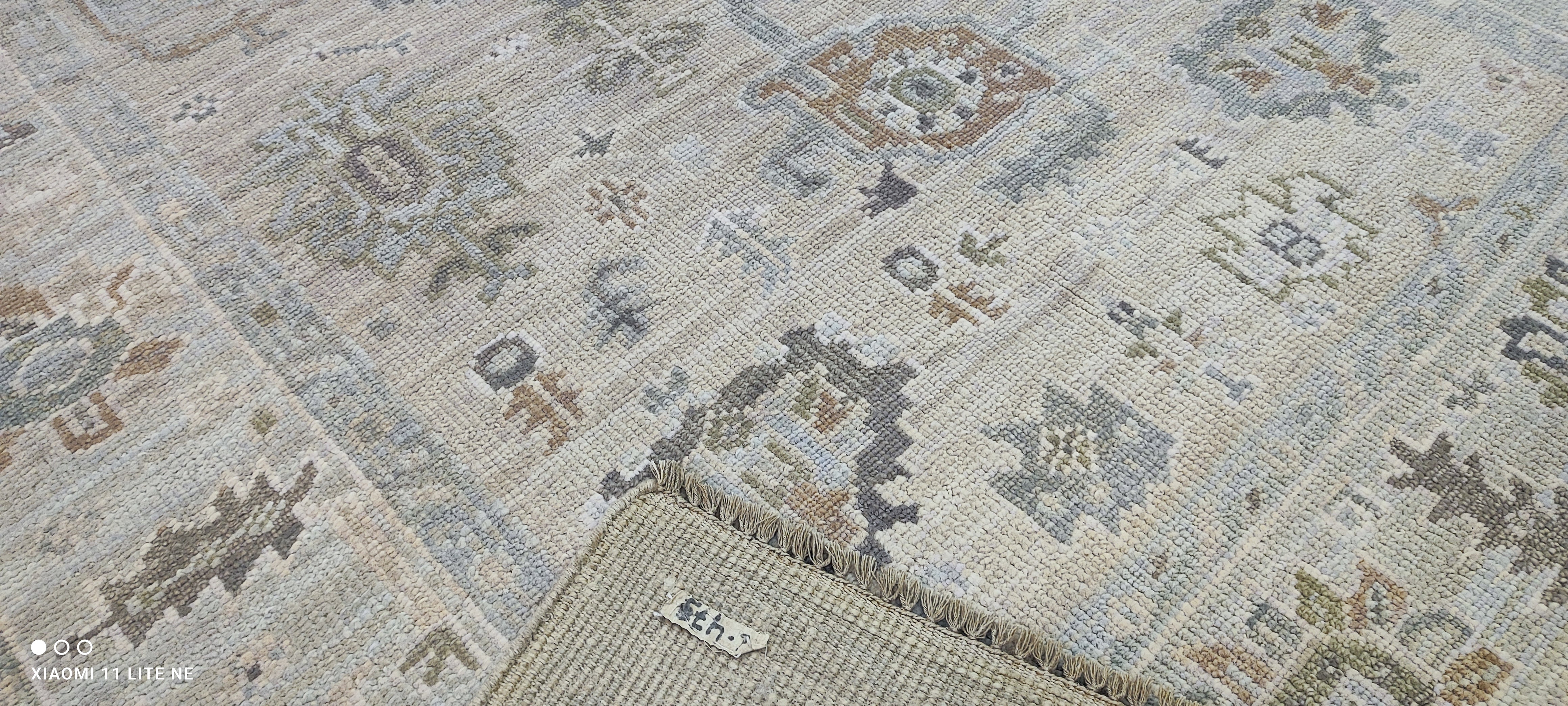 Kate McCallister 6x9 Beige and Blue Turkish Knot Oushak Rug