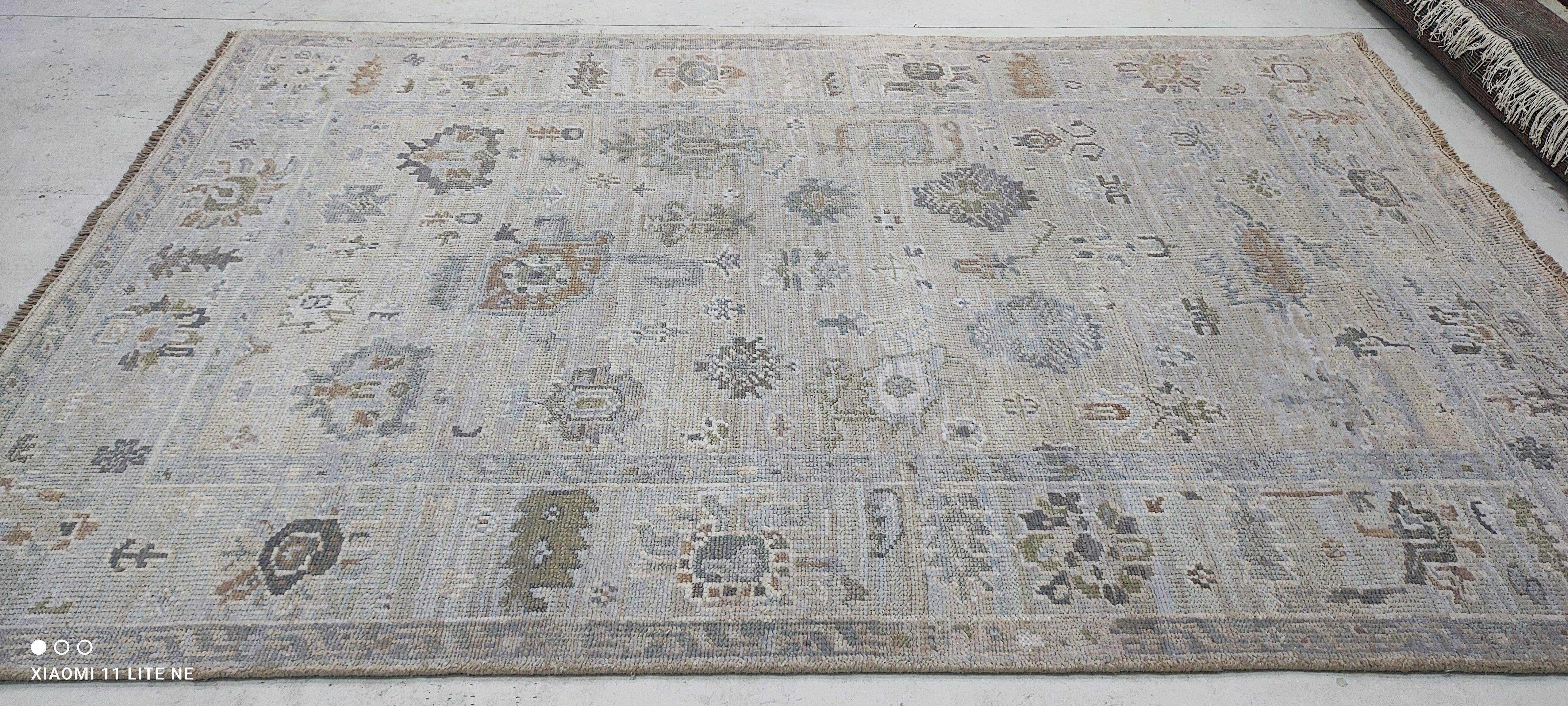 Kate McCallister 6x9 Beige and Blue Turkish Knot Oushak Rug