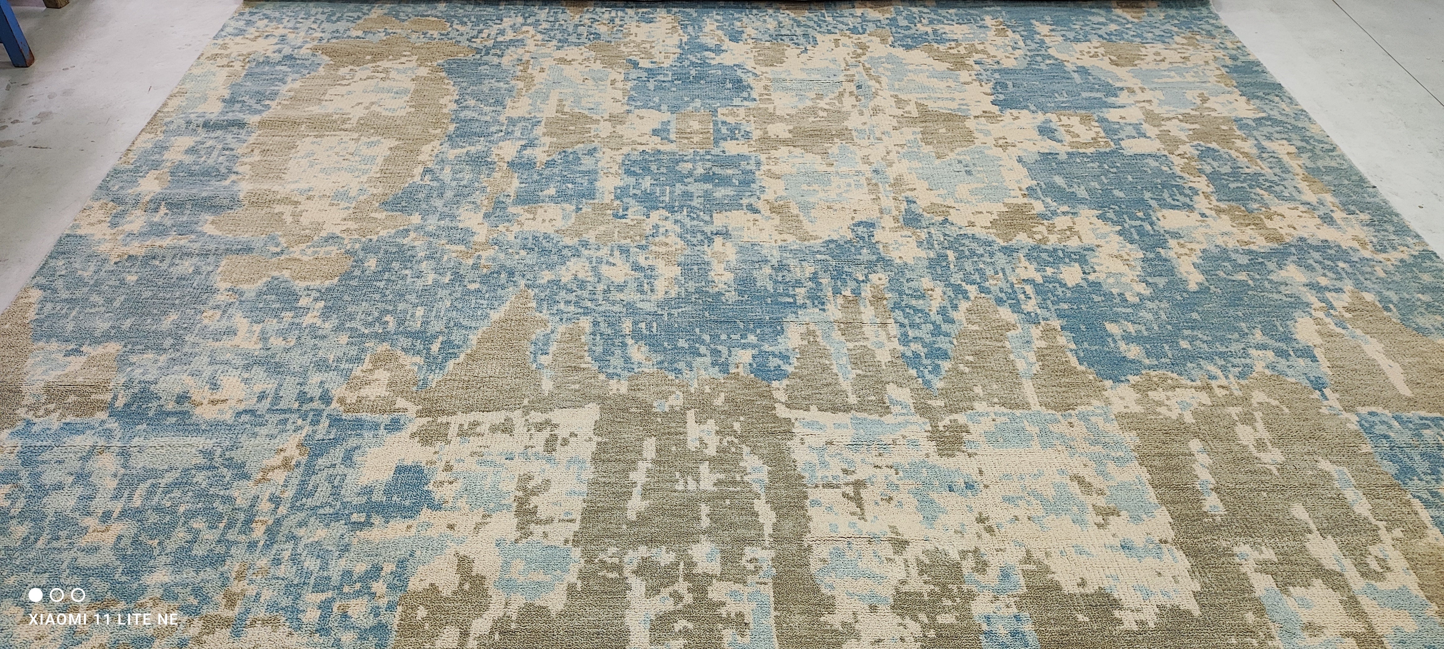 Kameron Kennedy 10x14 Blue and Grey Hand-Knotted Modern Rug