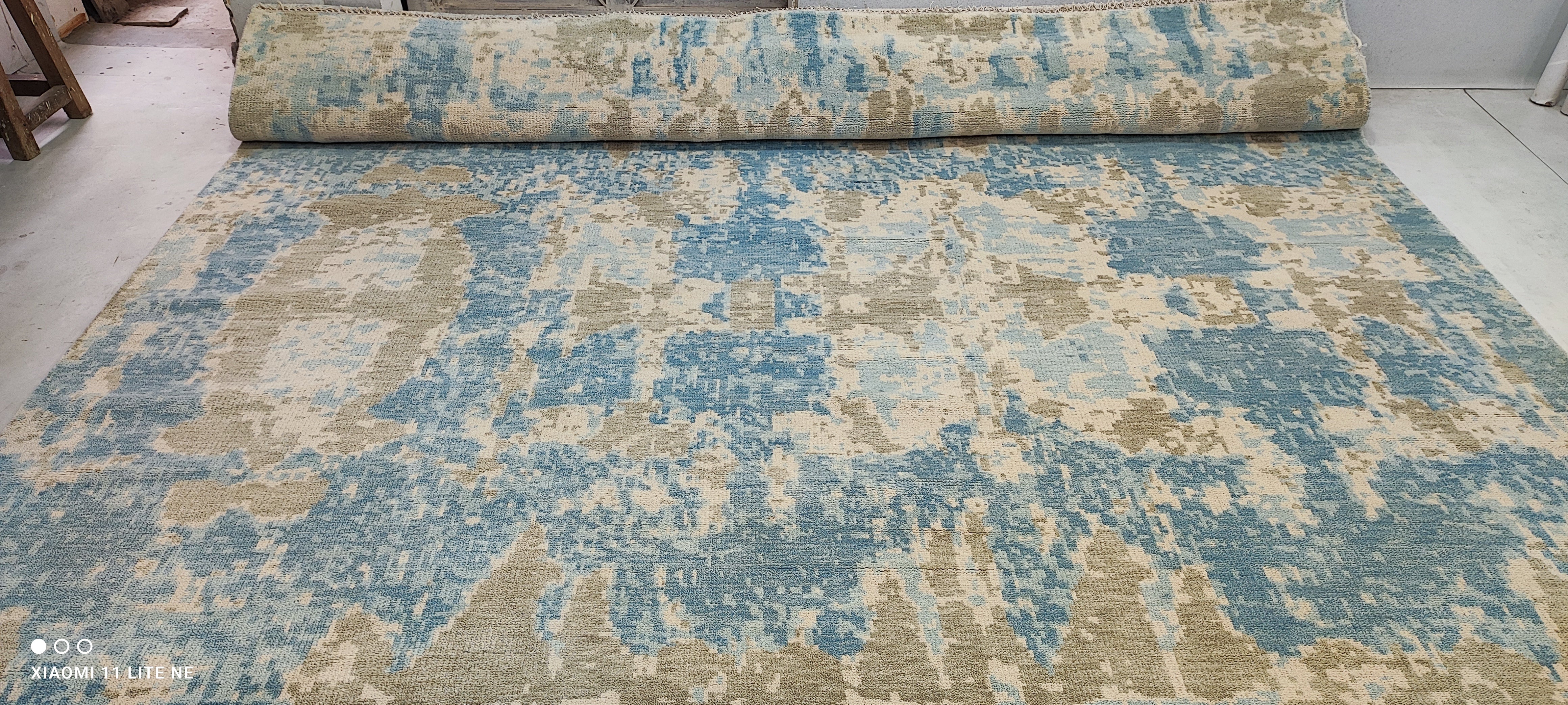 Kameron Kennedy 10x14 Blue and Grey Hand-Knotted Modern Rug