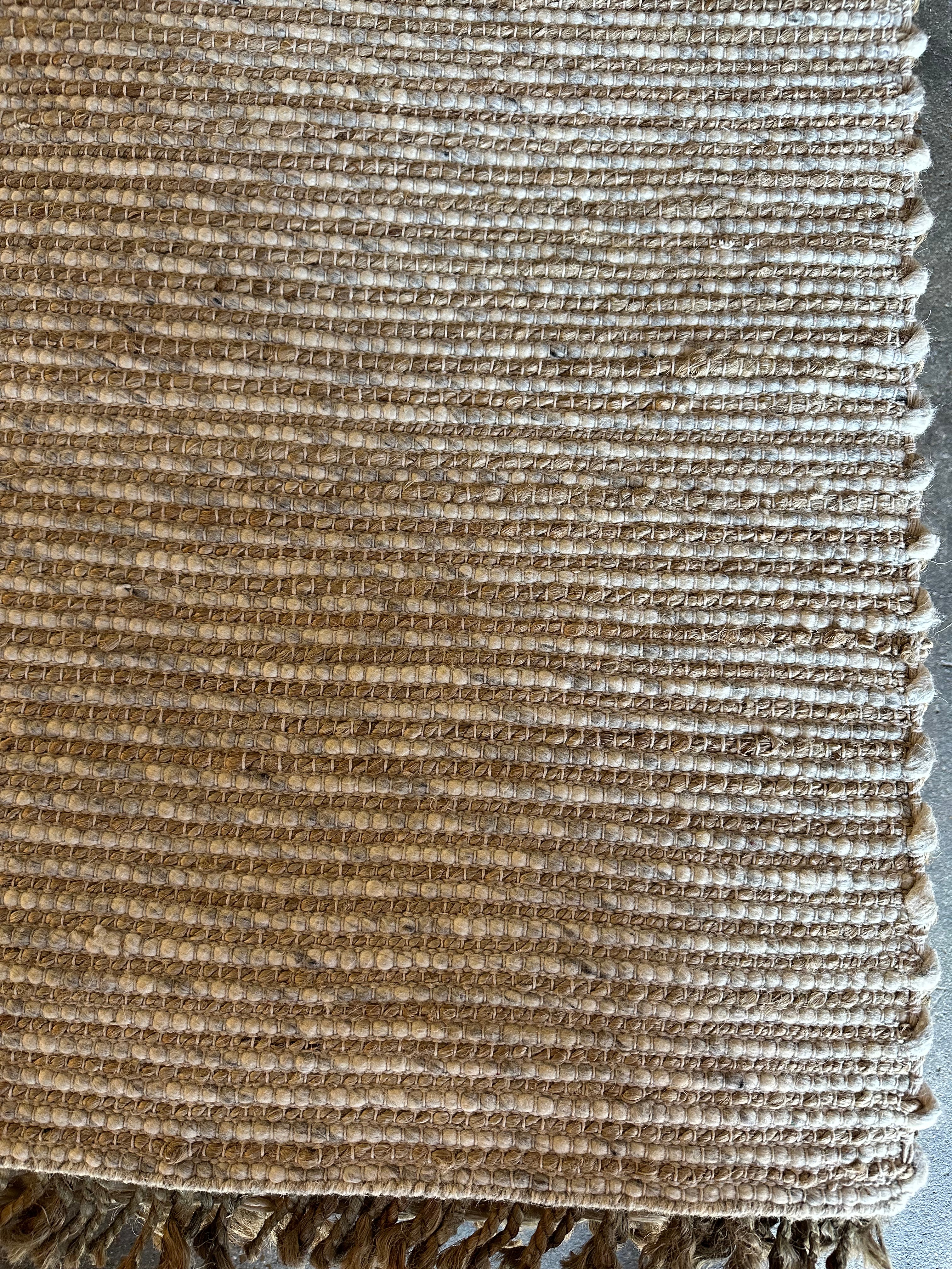 Hulka Handwoven 8.3x10.3 White and Natural Striped Jute & Wool Rug
