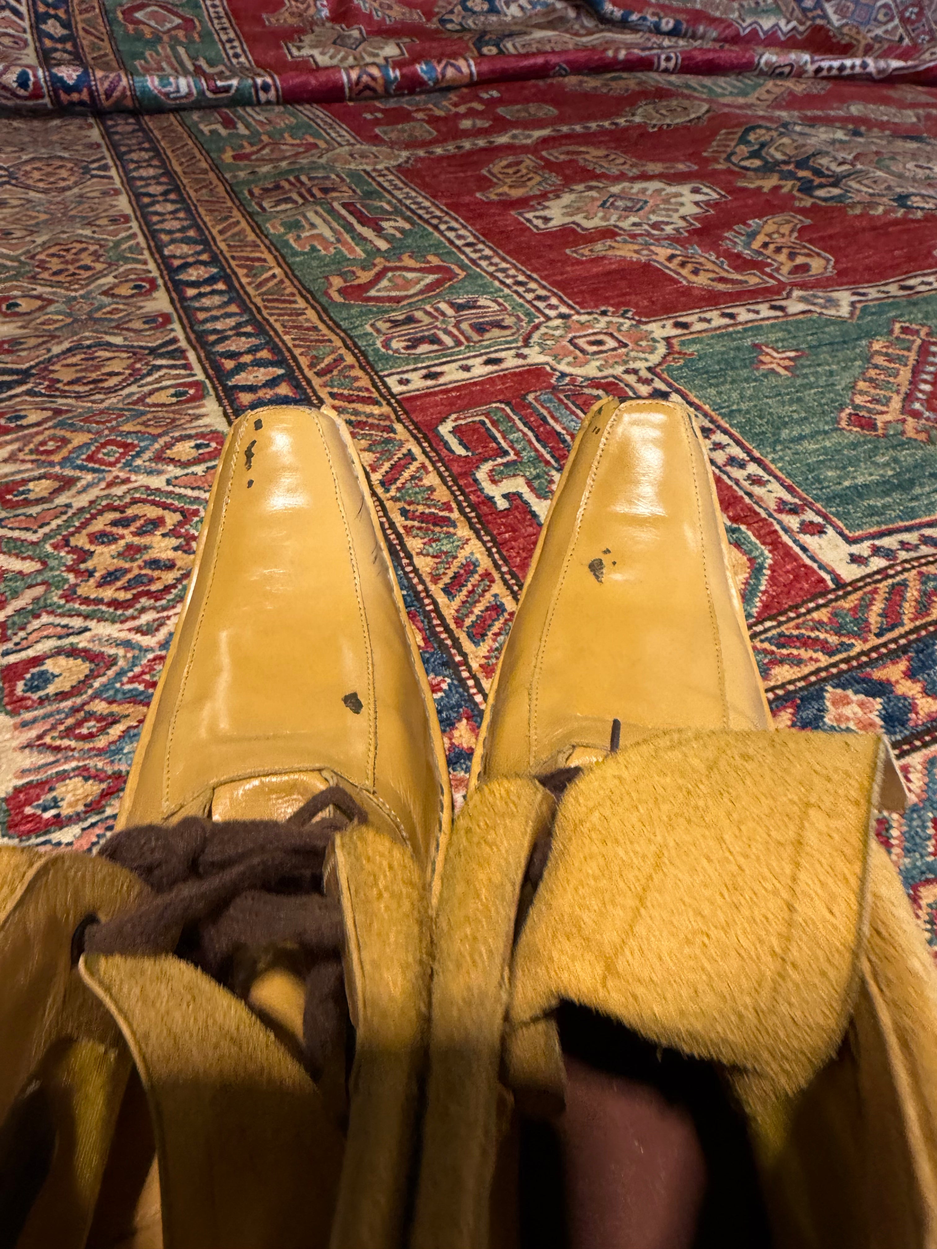 Theresa Thompson 7.11x10.2 Red and Green Afghani Kazak Rug