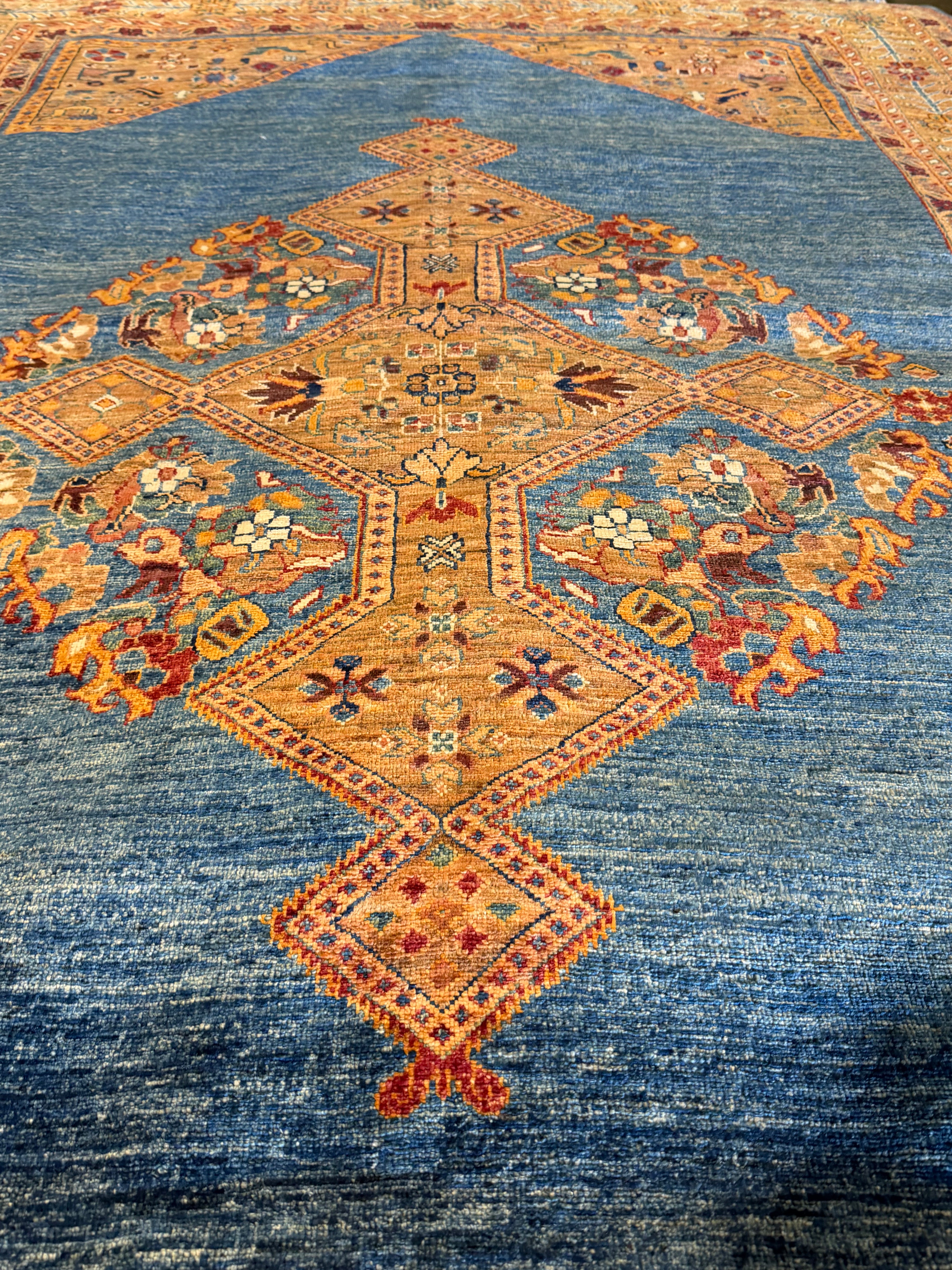 Cary Deuber 6.9x9.8 Orange and Blue Afghani Mamluk Rug