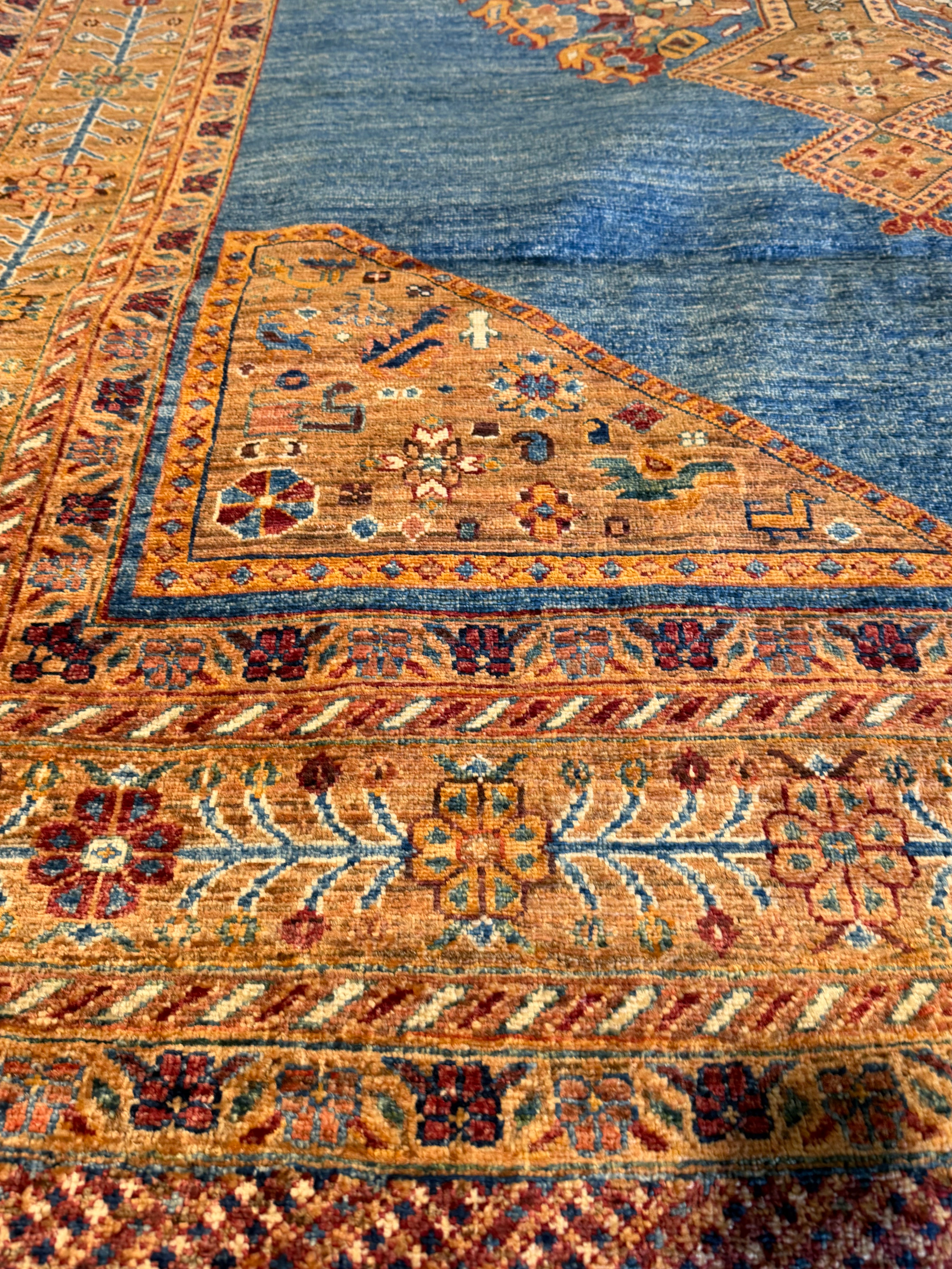Cary Deuber 6.9x9.8 Orange and Blue Afghani Mamluk Rug