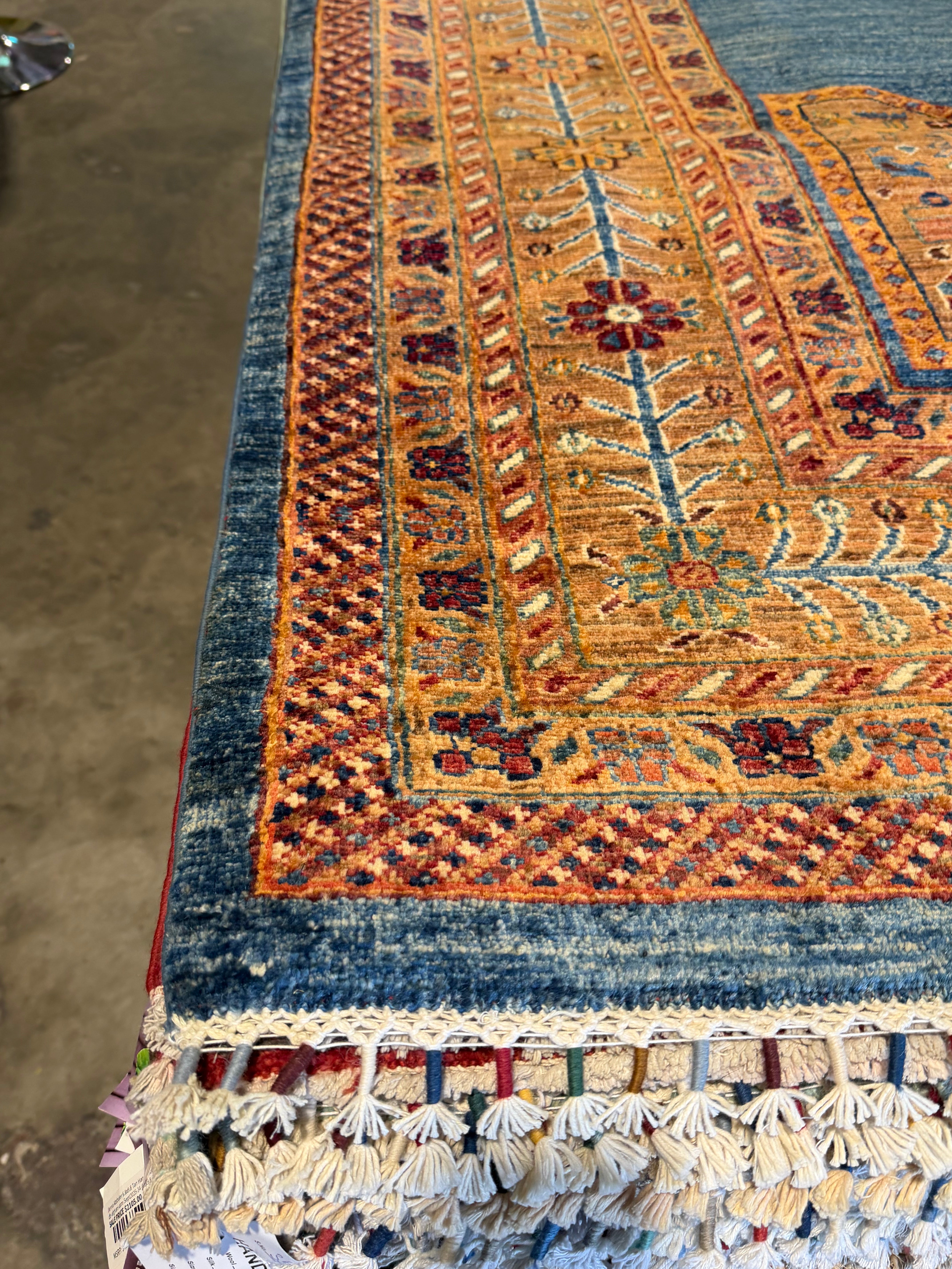 Cary Deuber 6.9x9.8 Orange and Blue Afghani Mamluk Rug