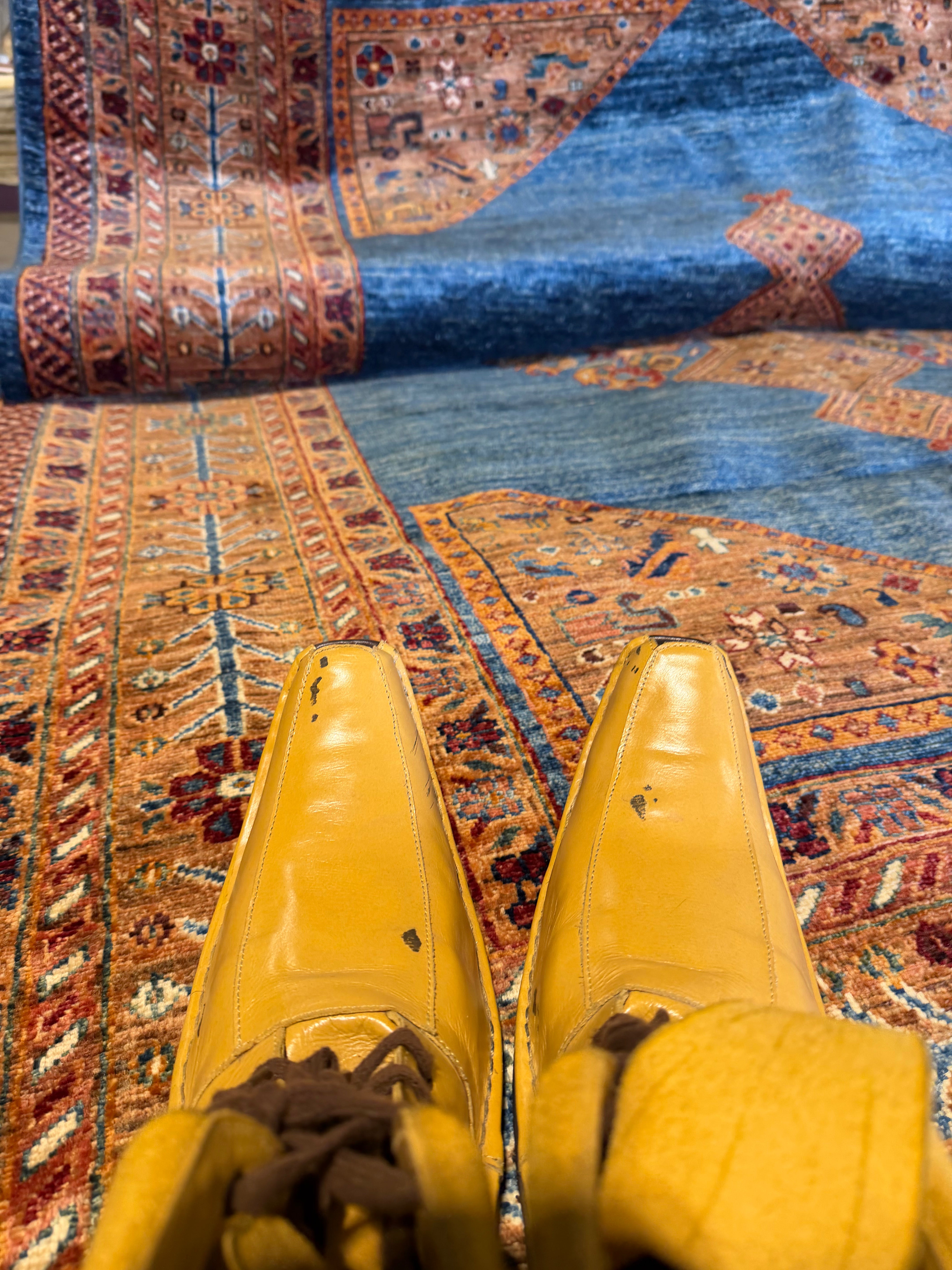 Cary Deuber 6.9x9.8 Orange and Blue Afghani Mamluk Rug