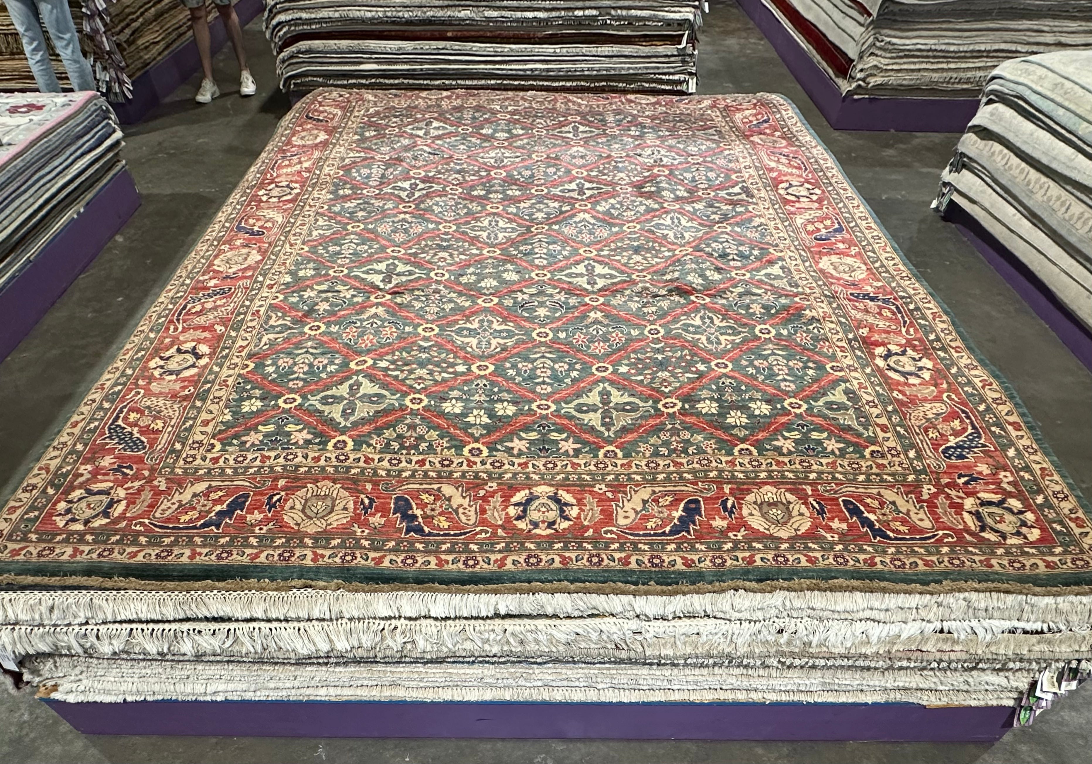 Jenna King 9x11.8 Green and Red Lawrence Rug - CLEARANCE 30% off