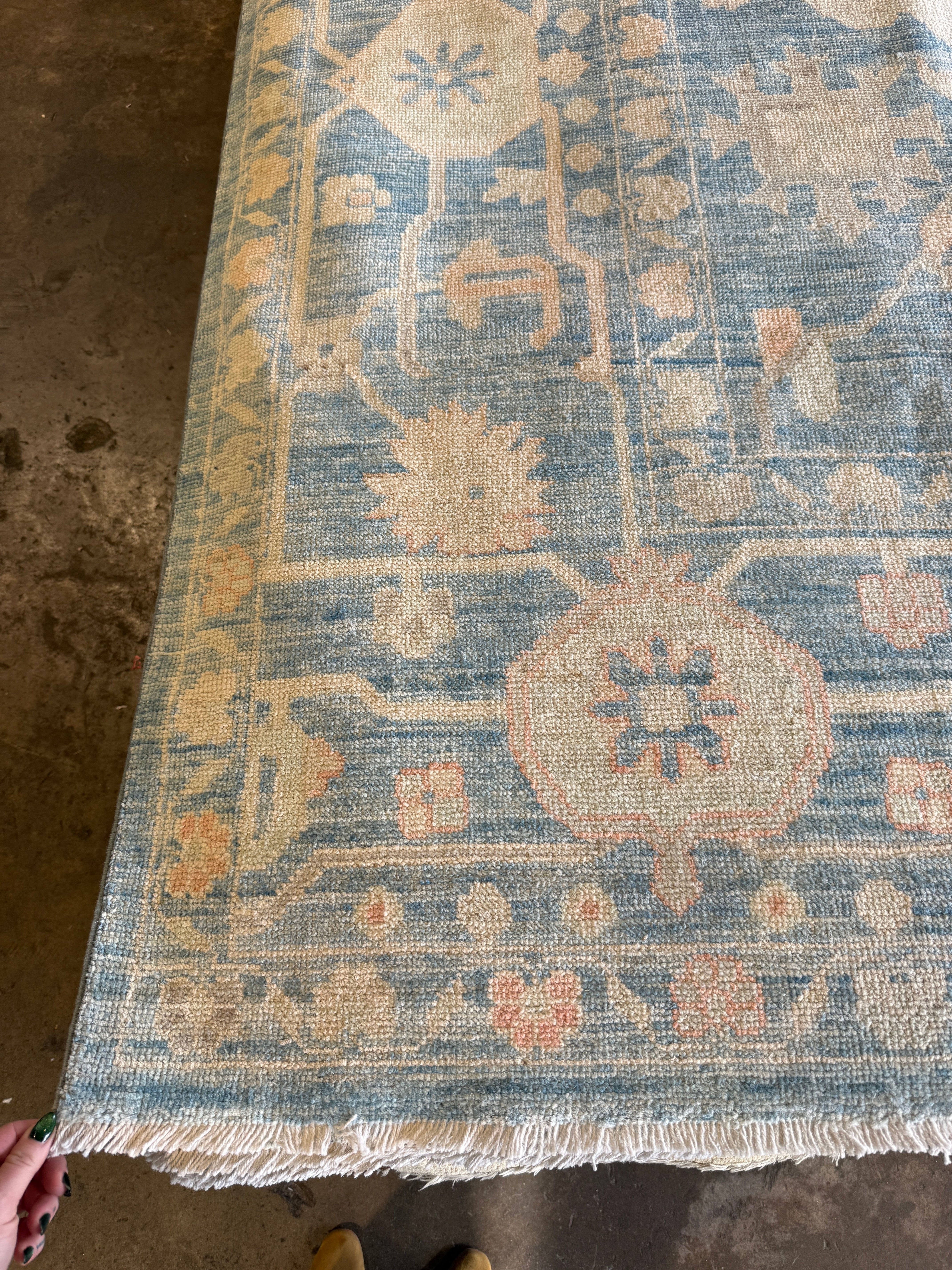 Brianna Tonti 9.11x13.6 Blue Afghani Whitewashed Oushak