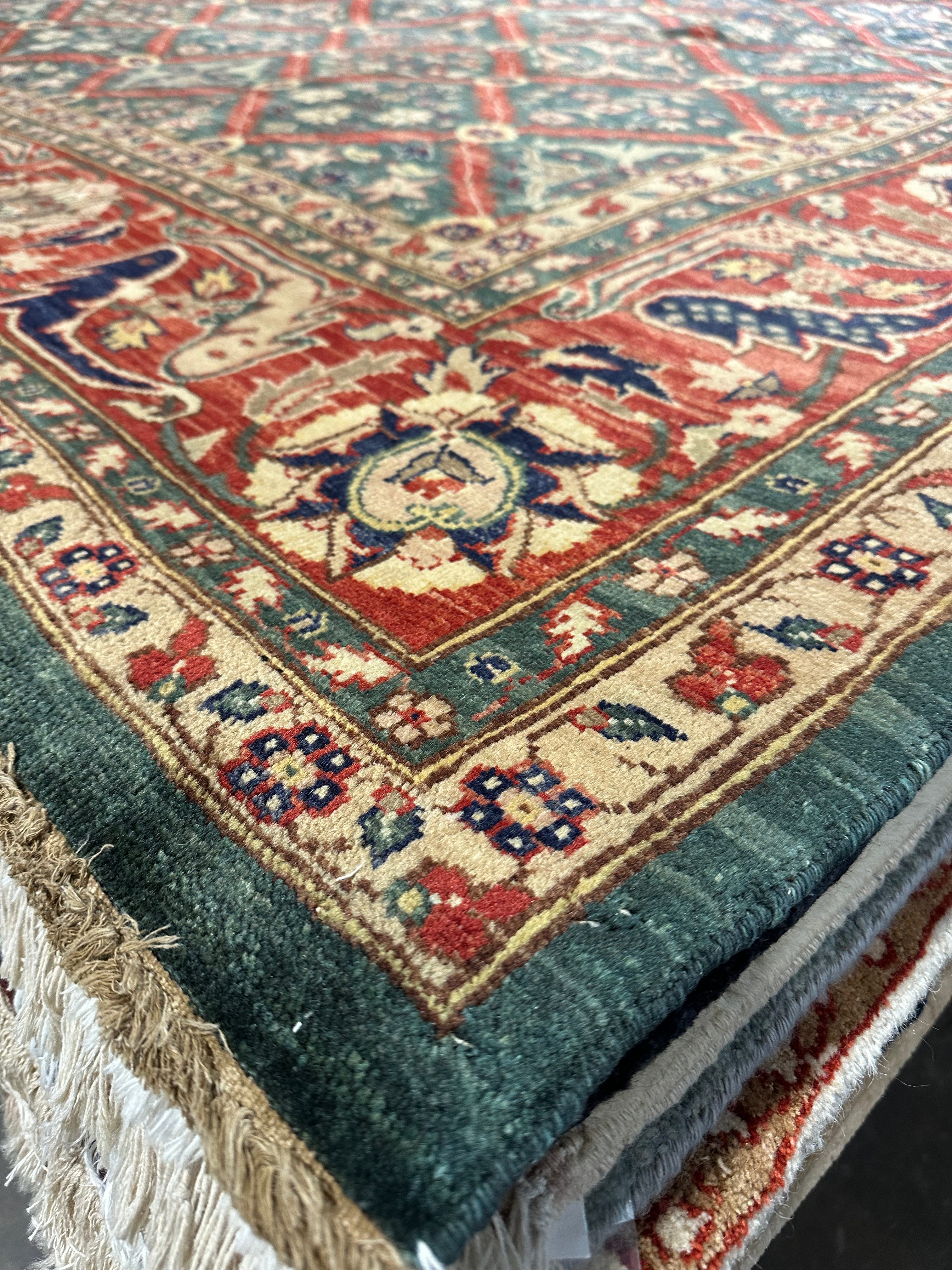 Jenna King 9x11.8 Green and Red Lawrence Rug - CLEARANCE 30% off