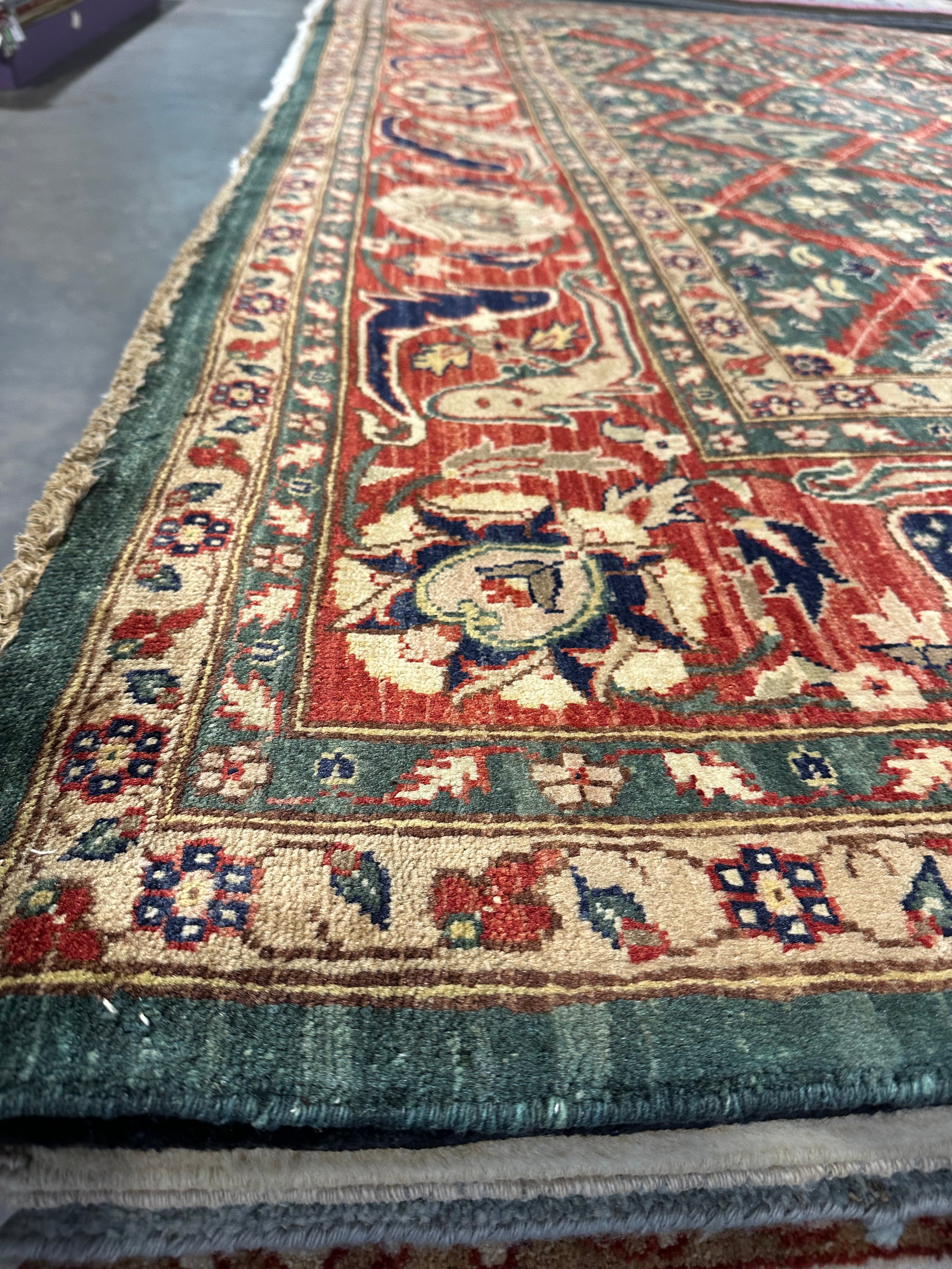 Jenna King 9x11.8 Green and Red Lawrence Rug - CLEARANCE 30% off