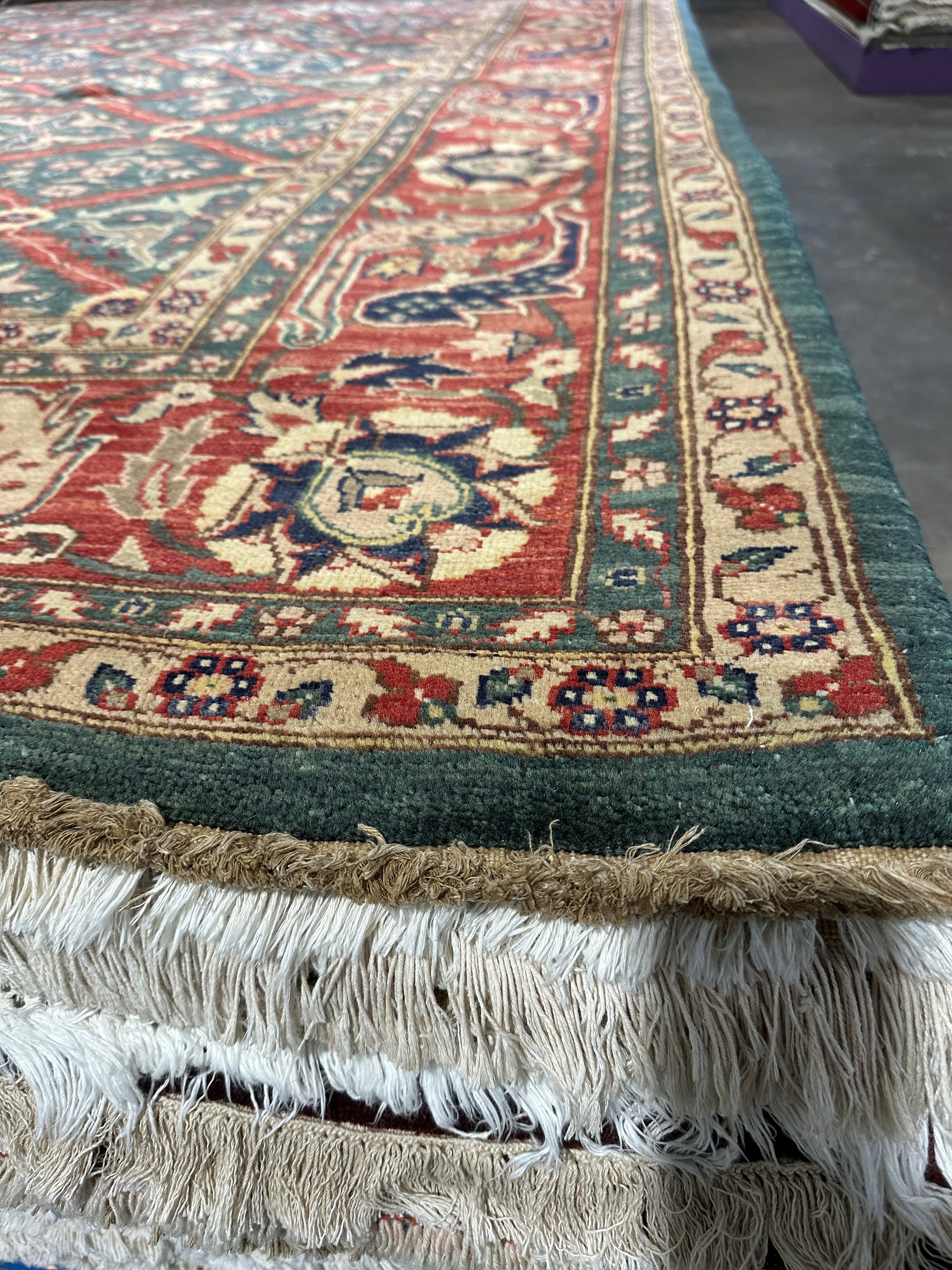 Jenna King 9x11.8 Green and Red Lawrence Rug - CLEARANCE 30% off