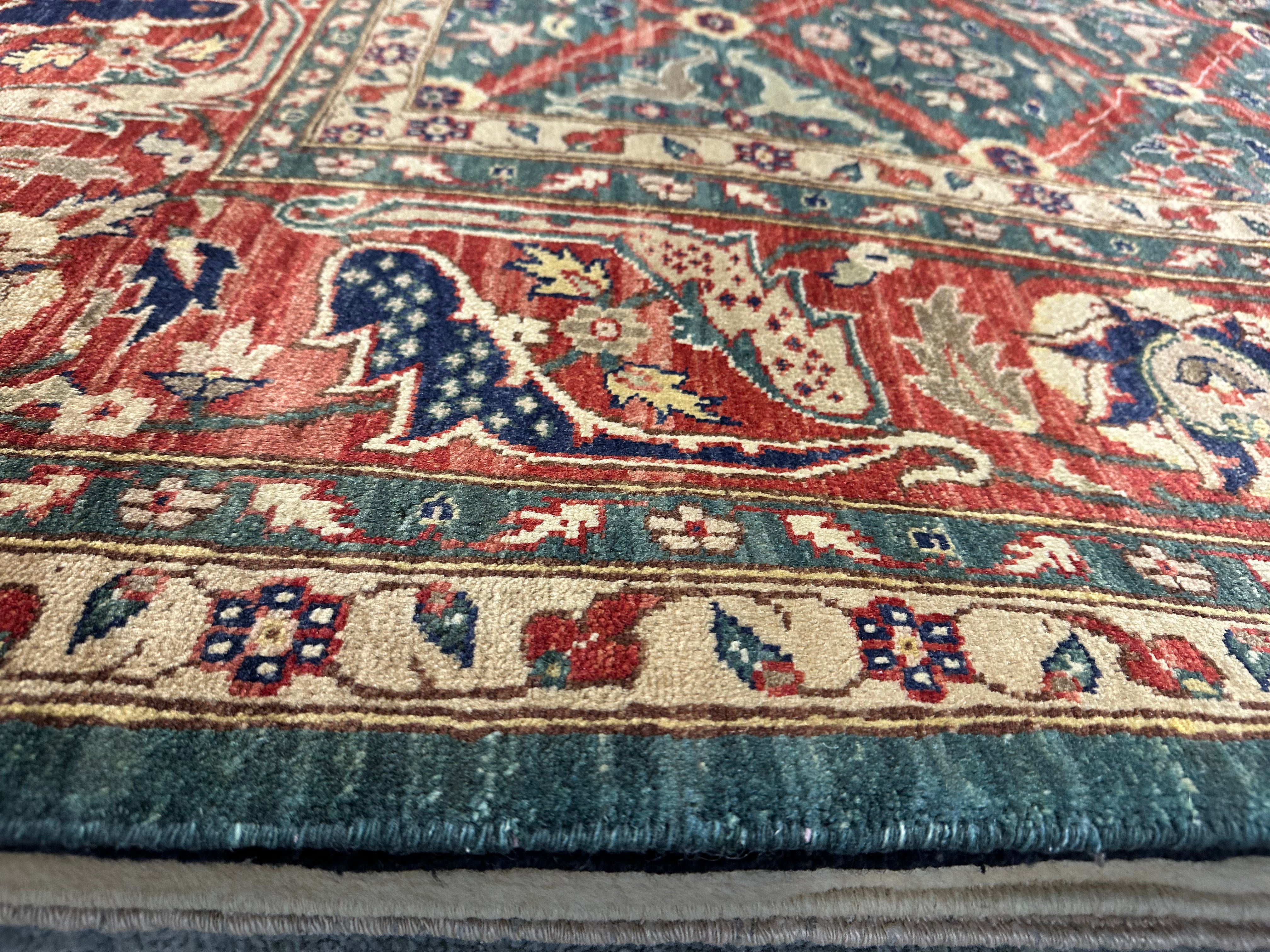 Jenna King 9x11.8 Green and Red Lawrence Rug - CLEARANCE 30% off