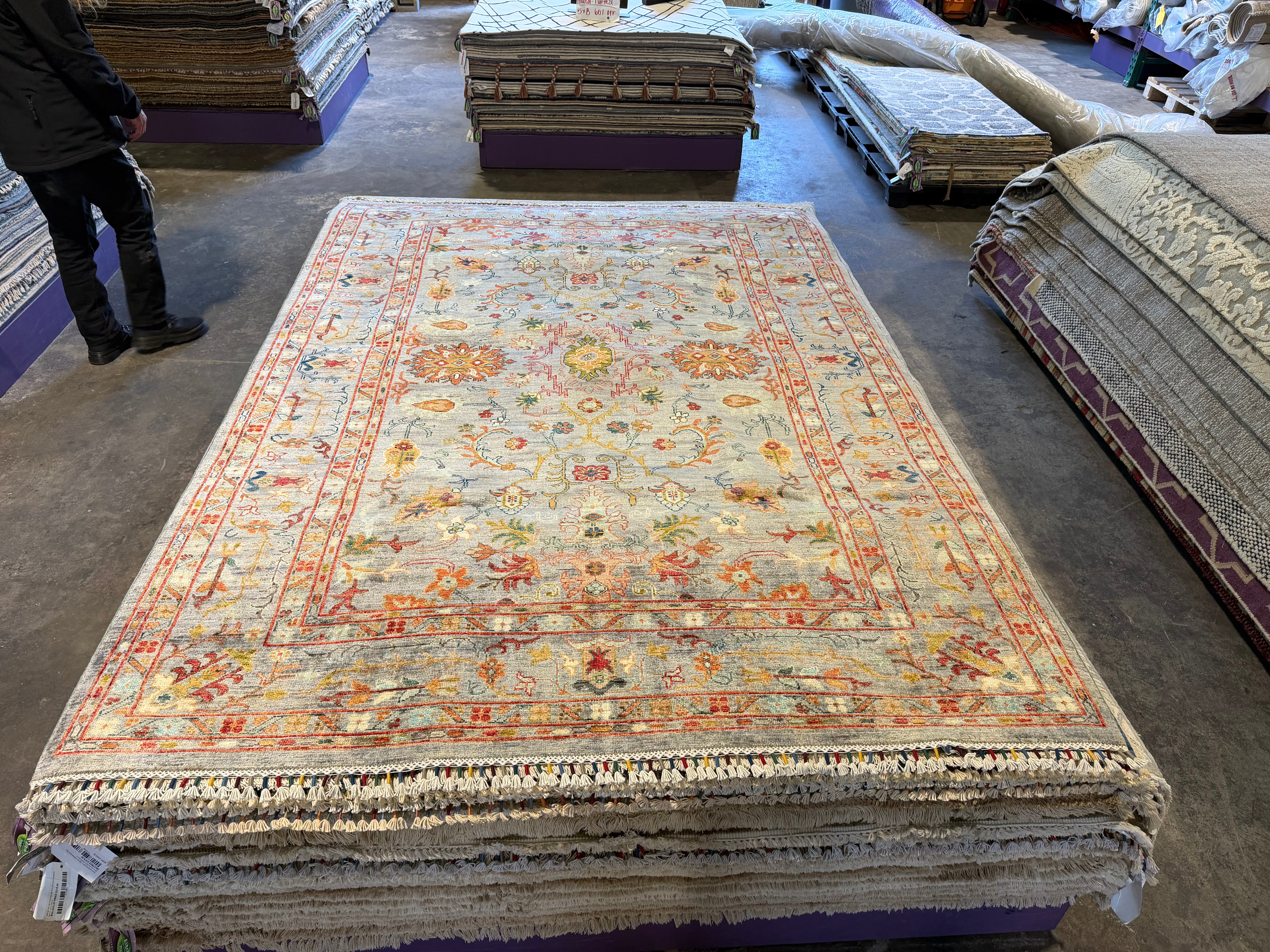 Angie Katsanevas 5.10x8.3 Silver/Grey Afghani Sultani Rug