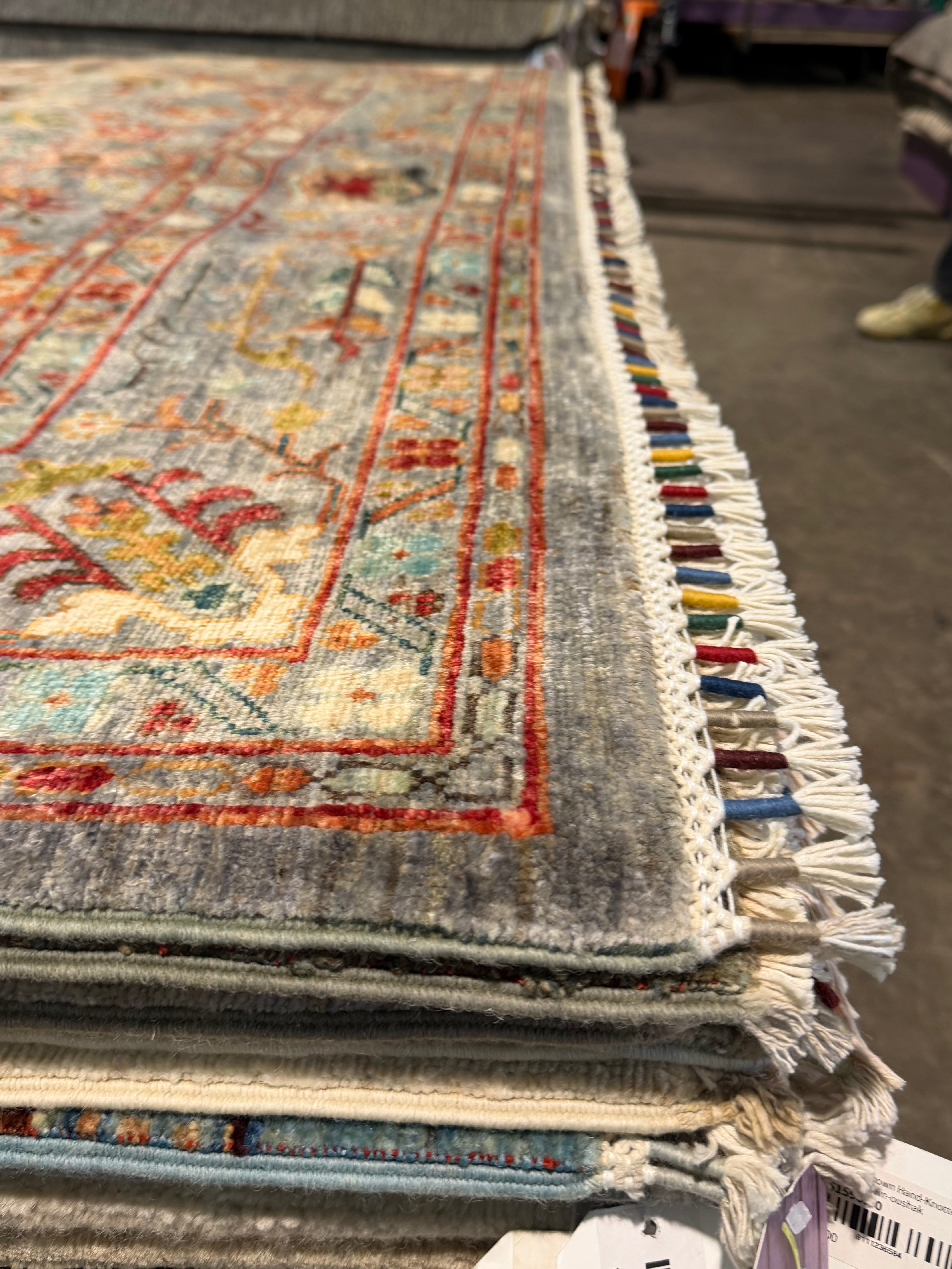 Angie Katsanevas 5.10x8.3 Silver/Grey Afghani Sultani Rug