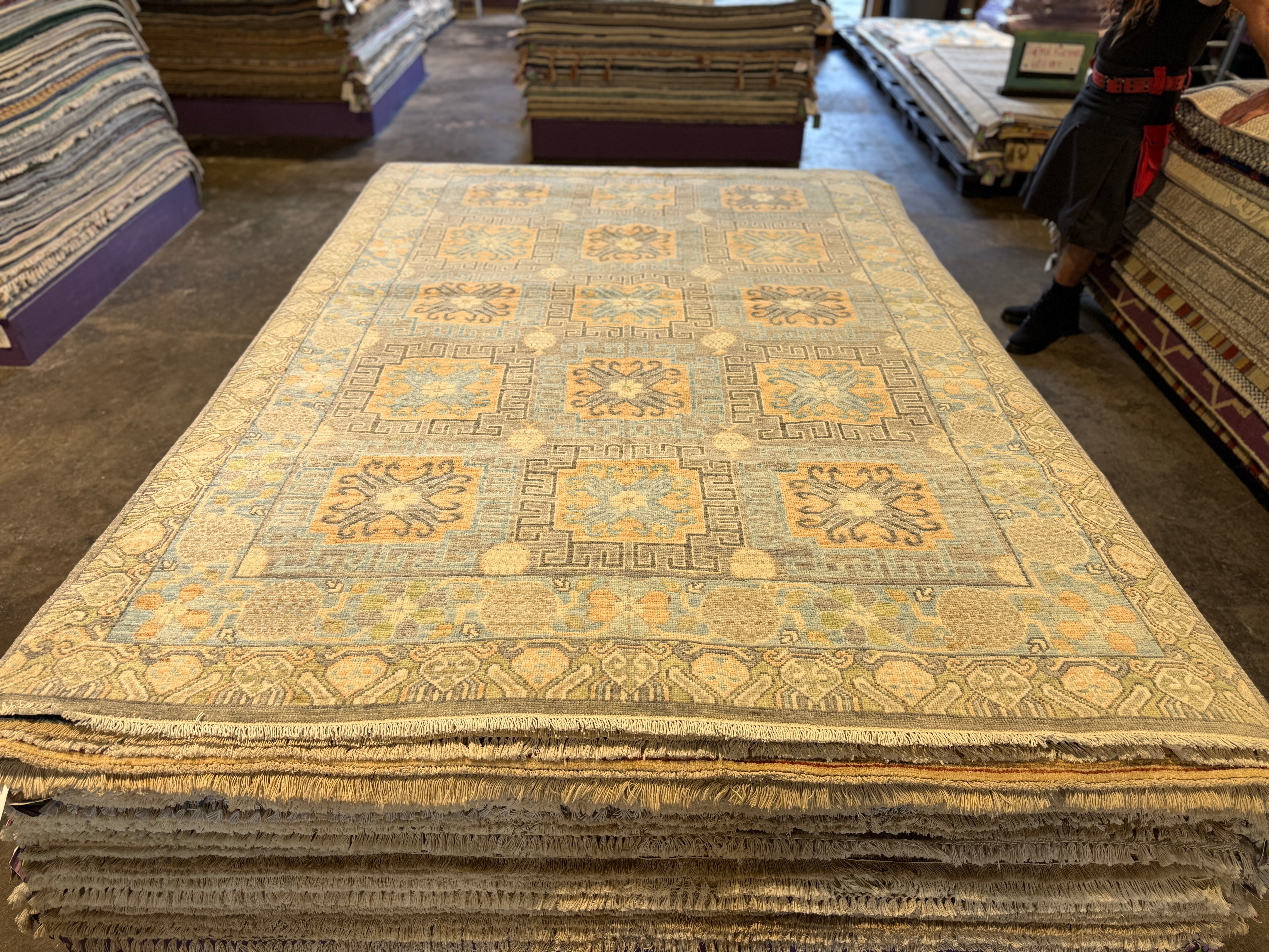 Joan Gregson 6.3x9.2 Blue Afghani Whitewashed Oushak