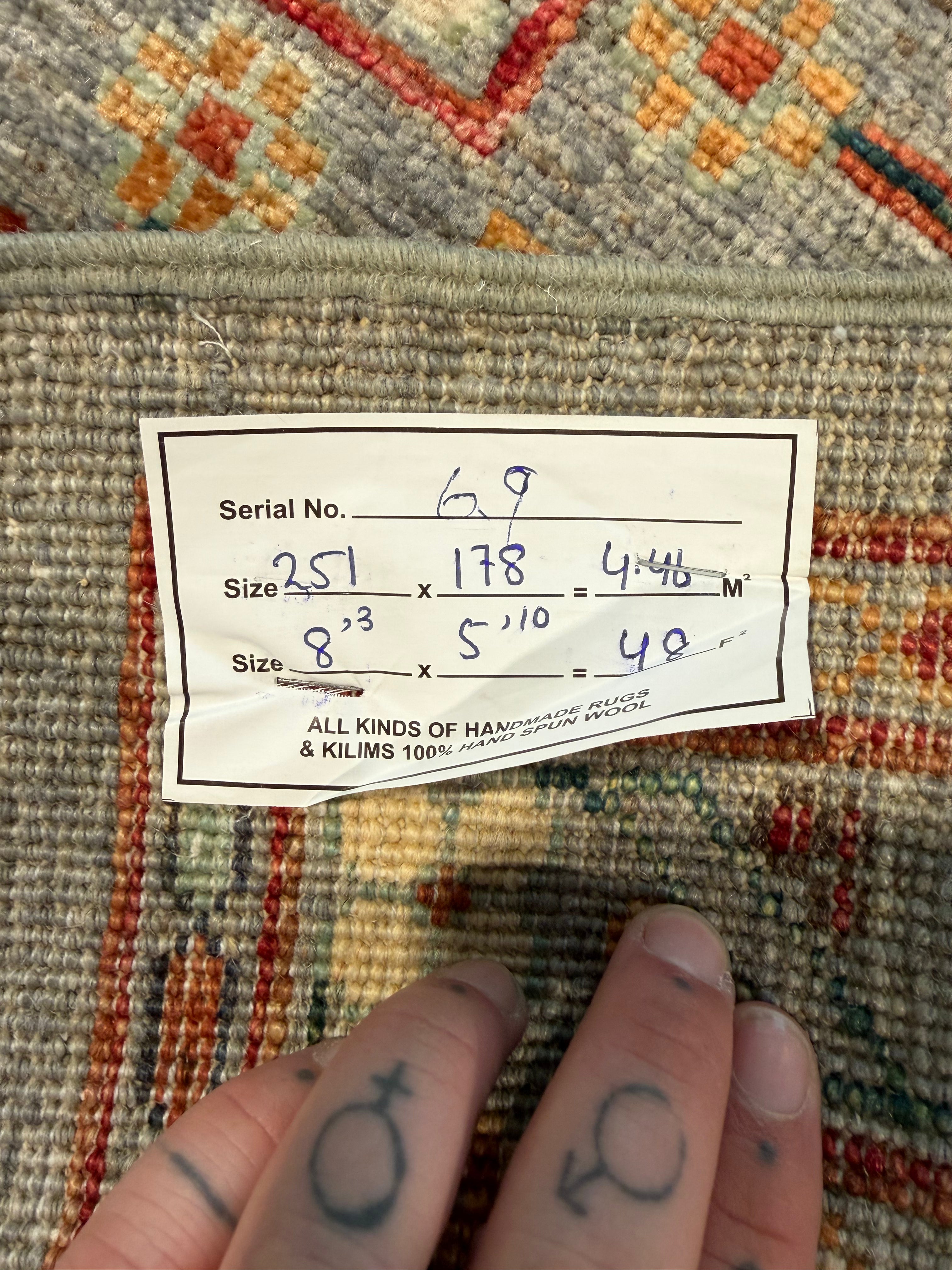 Angie Katsanevas 5.10x8.3 Silver/Grey Afghani Sultani Rug