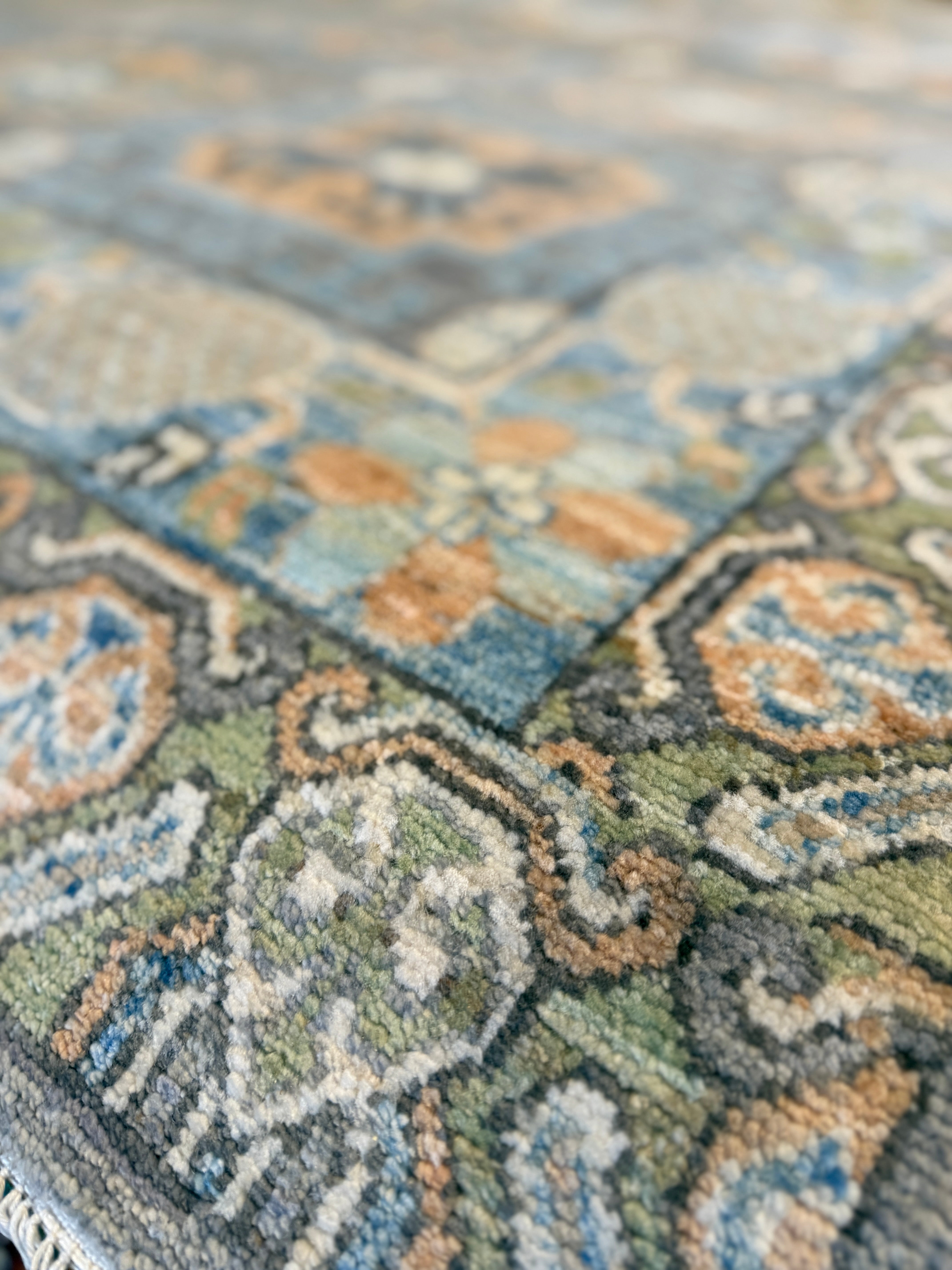 Joan Gregson 6.3x9.2 Blue Afghani Whitewashed Oushak