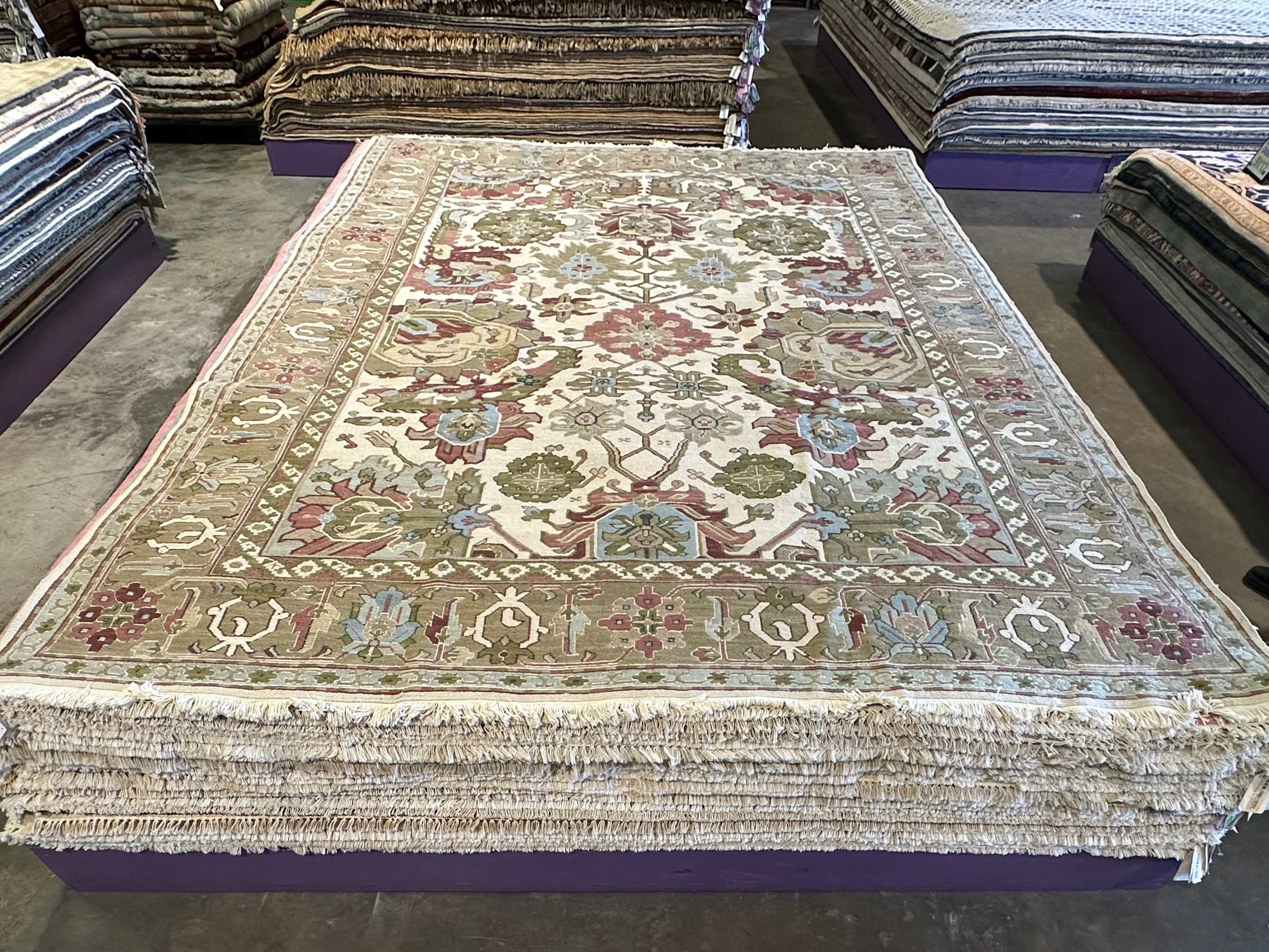 Patricia Altschul 8.8x11.8 Ivory and Green Soumak Rug - CLEARANCE 30% off