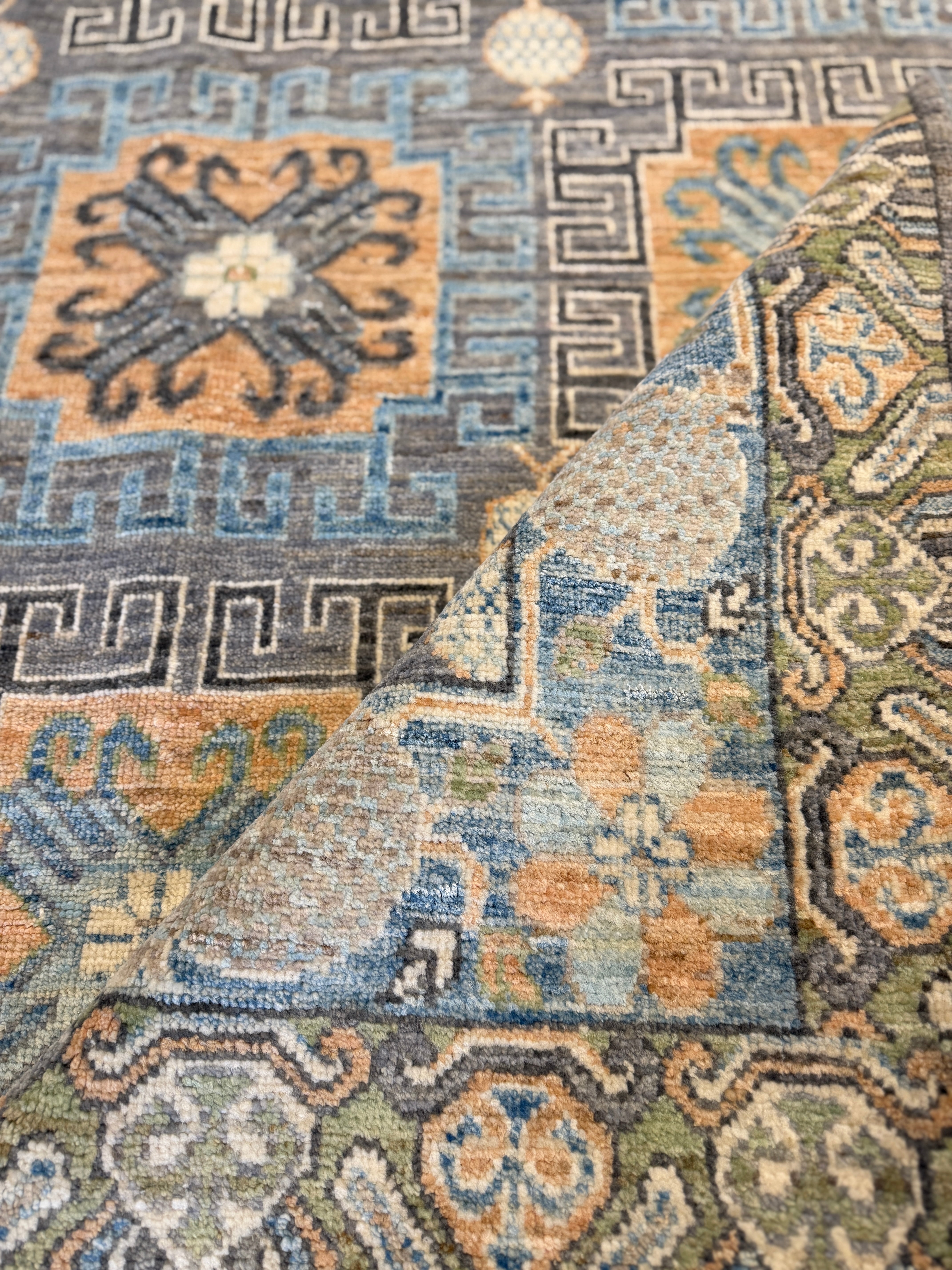 Joan Gregson 6.3x9.2 Blue Afghani Whitewashed Oushak