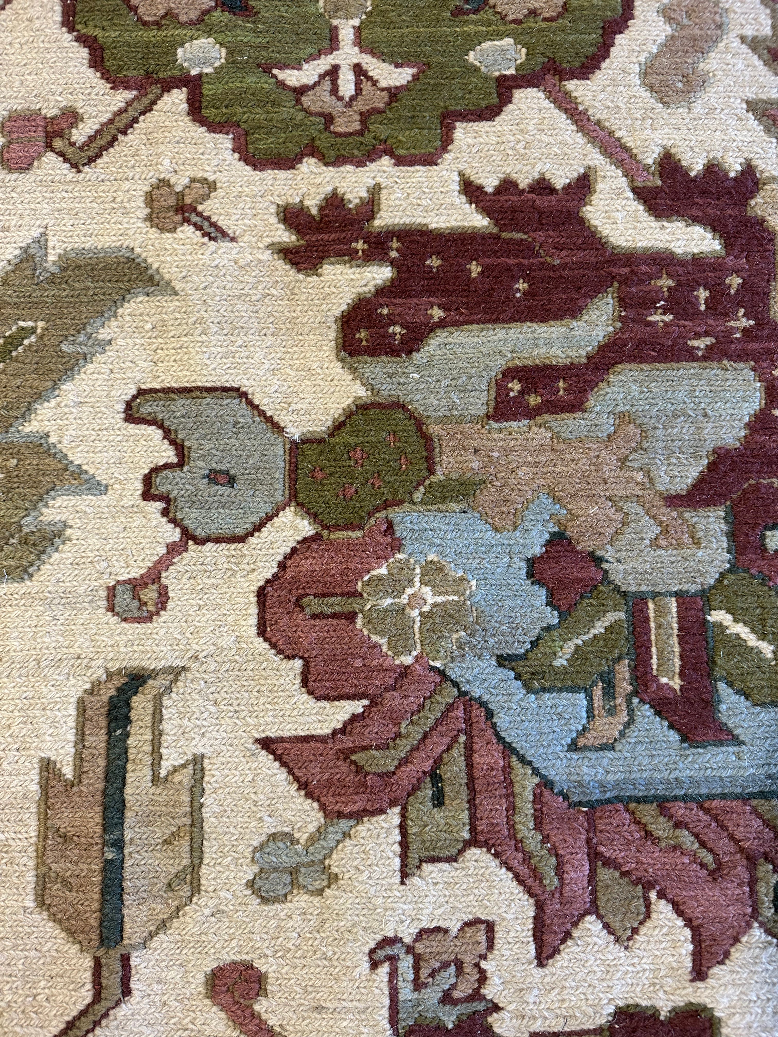 Patricia Altschul 8.8x11.8 Ivory and Green Soumak Rug - CLEARANCE 30% off